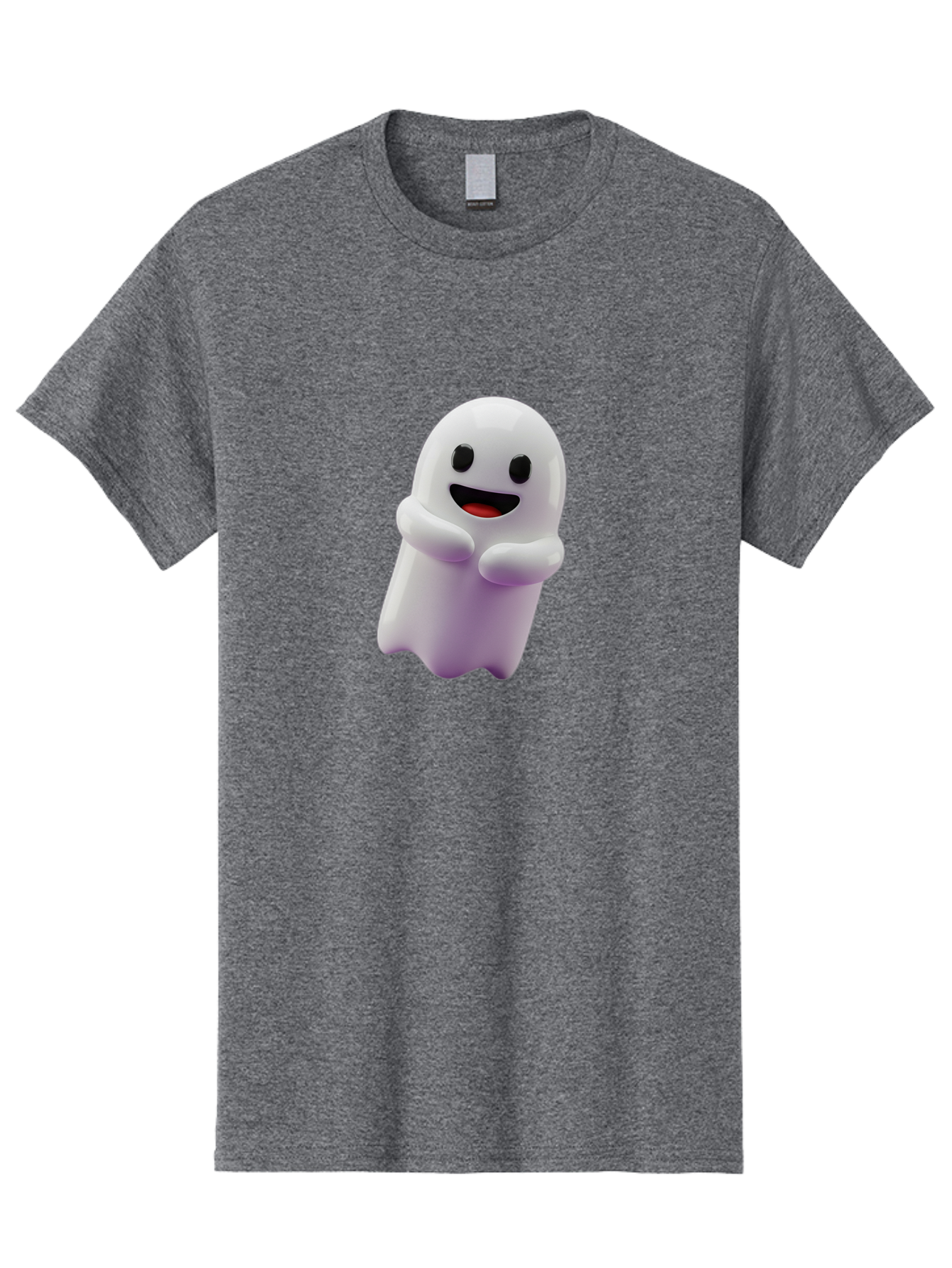 Happy-Ghost Men'S Graphic Tee, 100% Cotton, Comfortable Casual Summer Wear, Machine Washable, Cartoon Ghost, Friendly Spirit, Smiling Face, Cute Character, 3D Illustration, White Ghost, Halloween Theme, Digital Art, Cheerful Design Bae194