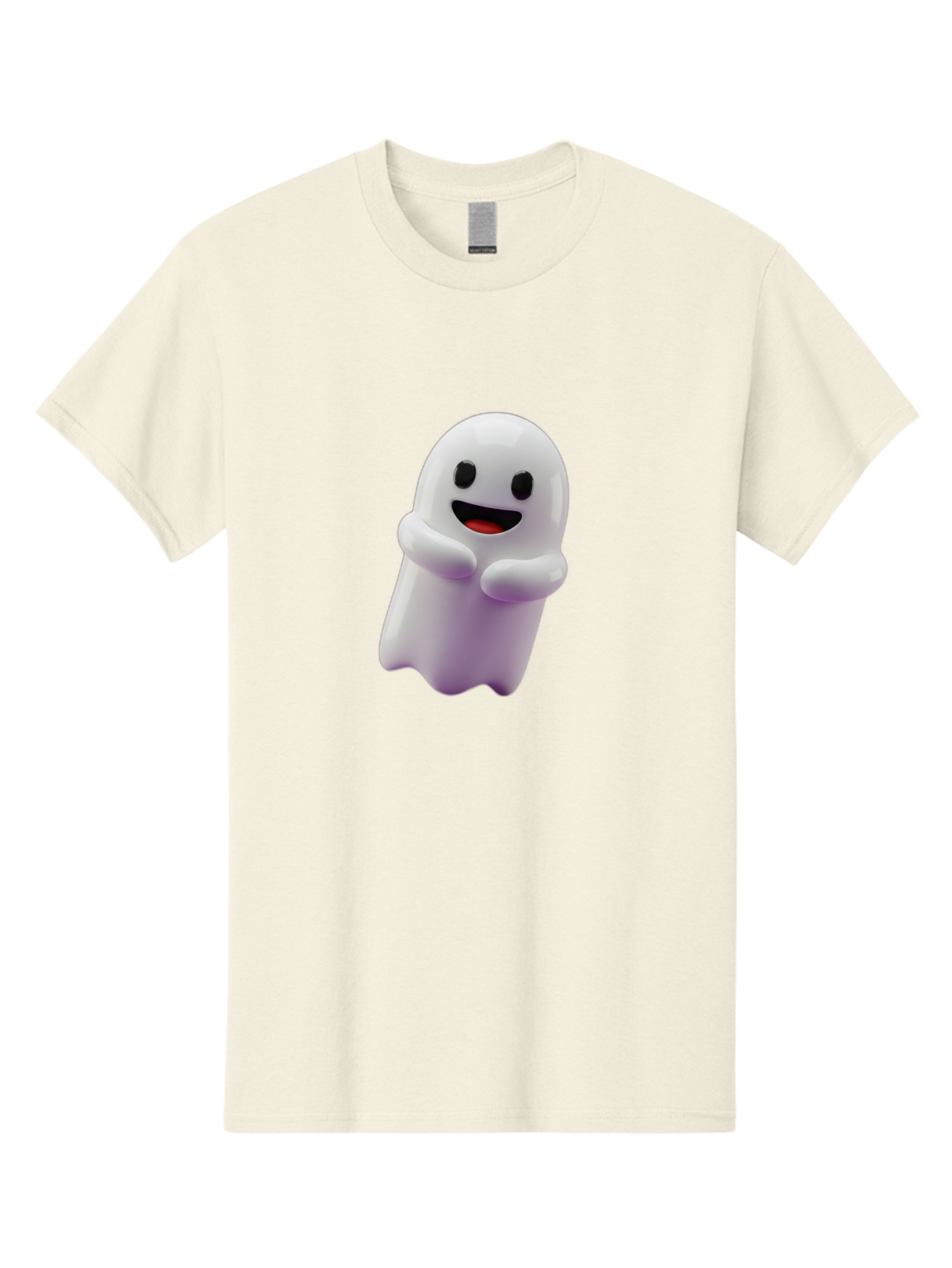 Happy-Ghost Men'S Graphic Tee, 100% Cotton, Comfortable Casual Summer Wear, Machine Washable, Cartoon Ghost, Friendly Spirit, Smiling Face, Cute Character, 3D Illustration, White Ghost, Halloween Theme, Digital Art, Cheerful Design Bae194