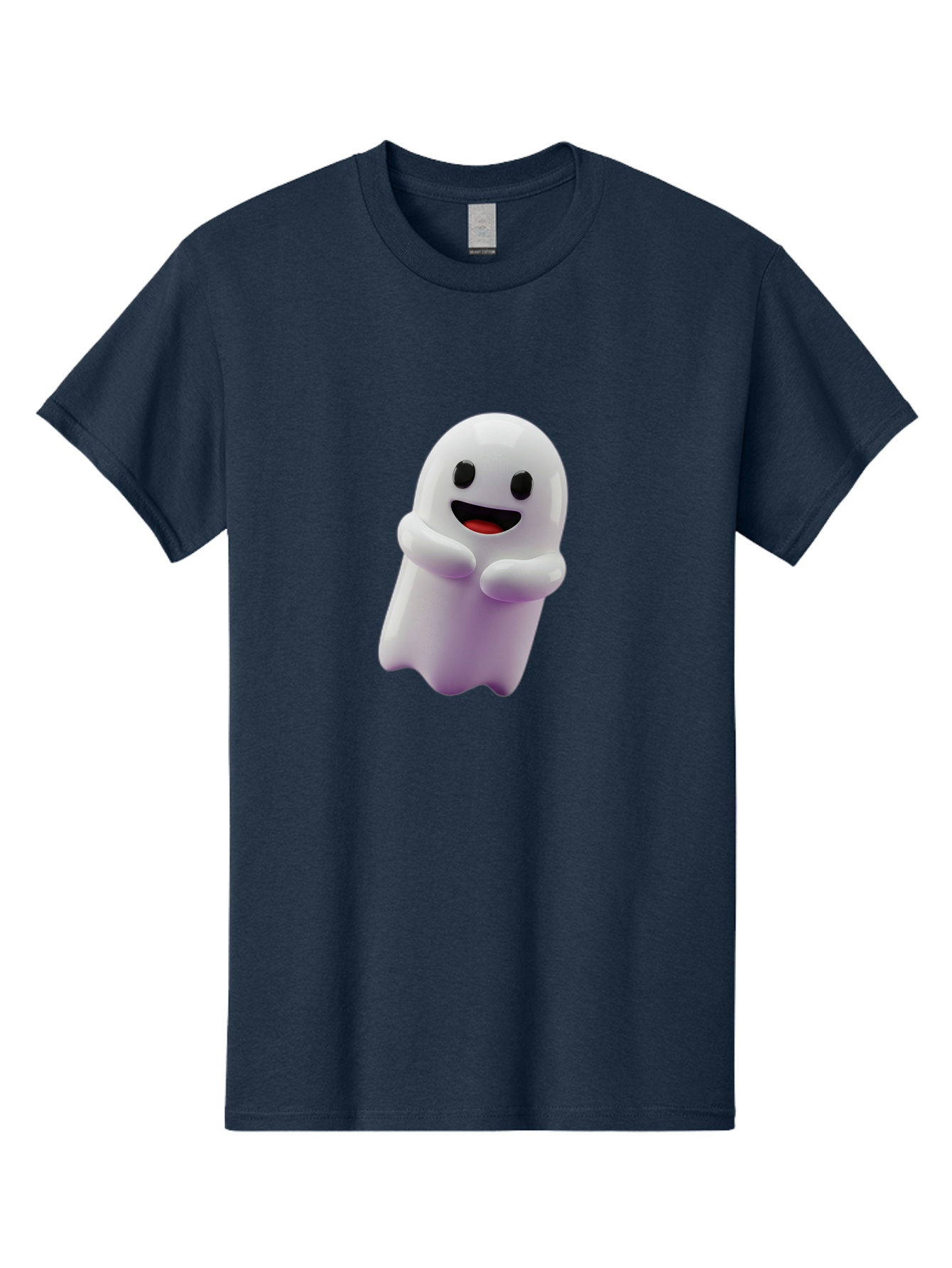 Happy-Ghost Men'S Graphic Tee, 100% Cotton, Comfortable Casual Summer Wear, Machine Washable, Cartoon Ghost, Friendly Spirit, Smiling Face, Cute Character, 3D Illustration, White Ghost, Halloween Theme, Digital Art, Cheerful Design Bae194