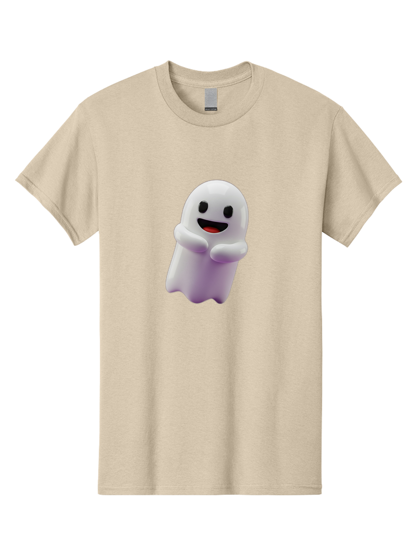 Happy-Ghost Men'S Graphic Tee, 100% Cotton, Comfortable Casual Summer Wear, Machine Washable, Cartoon Ghost, Friendly Spirit, Smiling Face, Cute Character, 3D Illustration, White Ghost, Halloween Theme, Digital Art, Cheerful Design Bae194