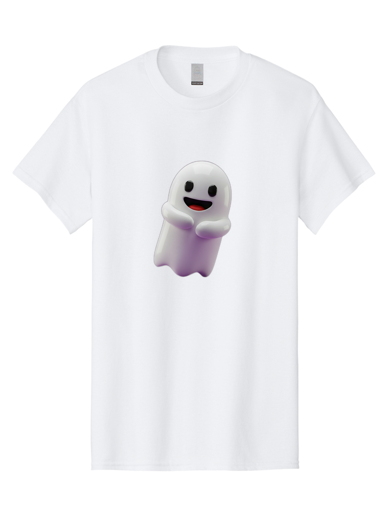 Happy-Ghost Men'S Graphic Tee, 100% Cotton, Comfortable Casual Summer Wear, Machine Washable, Cartoon Ghost, Friendly Spirit, Smiling Face, Cute Character, 3D Illustration, White Ghost, Halloween Theme, Digital Art, Cheerful Design Bae194