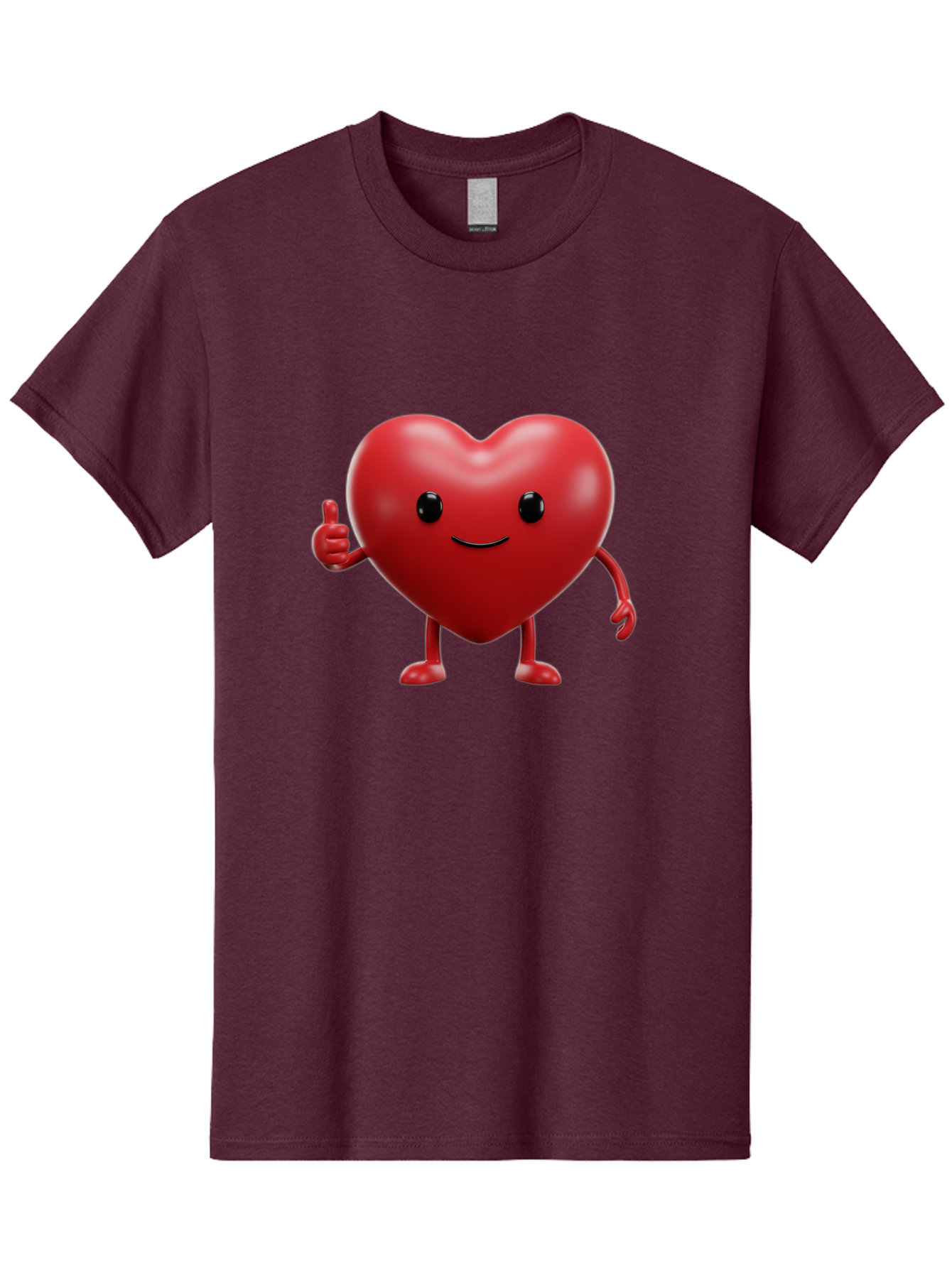 Happy-Heart Men'S Graphic Tee, 100% Cotton, Comfortable Casual Summer Wear, Machine Washable, Red Heart Character, Smiling Face, Thumbs Up, Cartoon Style, Heart Icon, Positive Attitude, Friendly Gesture, Love Symbol, Cute Design Bae195