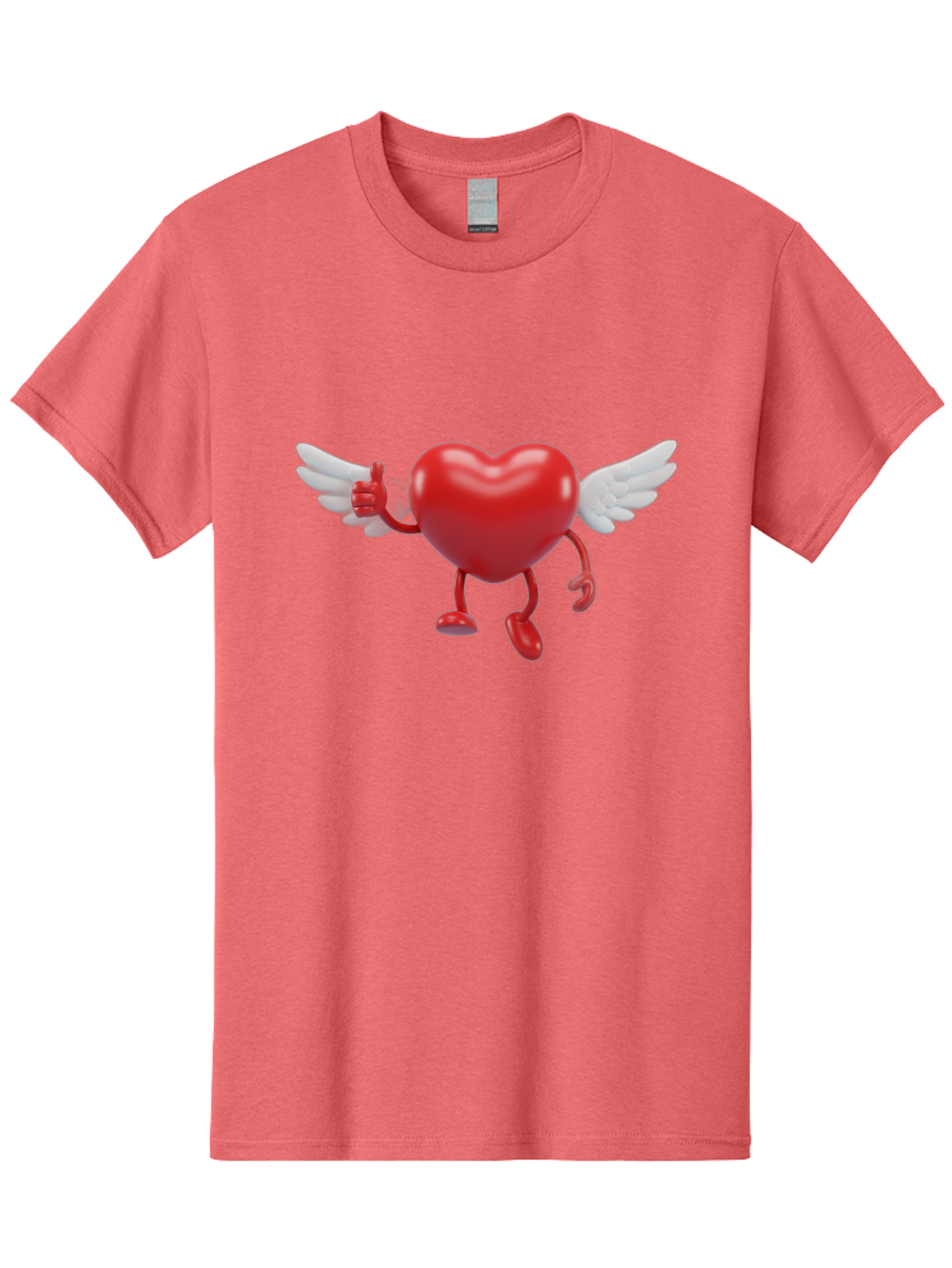 Heart-Character-1 Men'S Graphic Tee, 100% Cotton, Comfortable Casual Summer Wear, Machine Washable, Heart Character, Thumbs Up, Cartoon Heart, Red Heart, White Wings, Funny Character, Cute Design, Heart Symbol Bae196