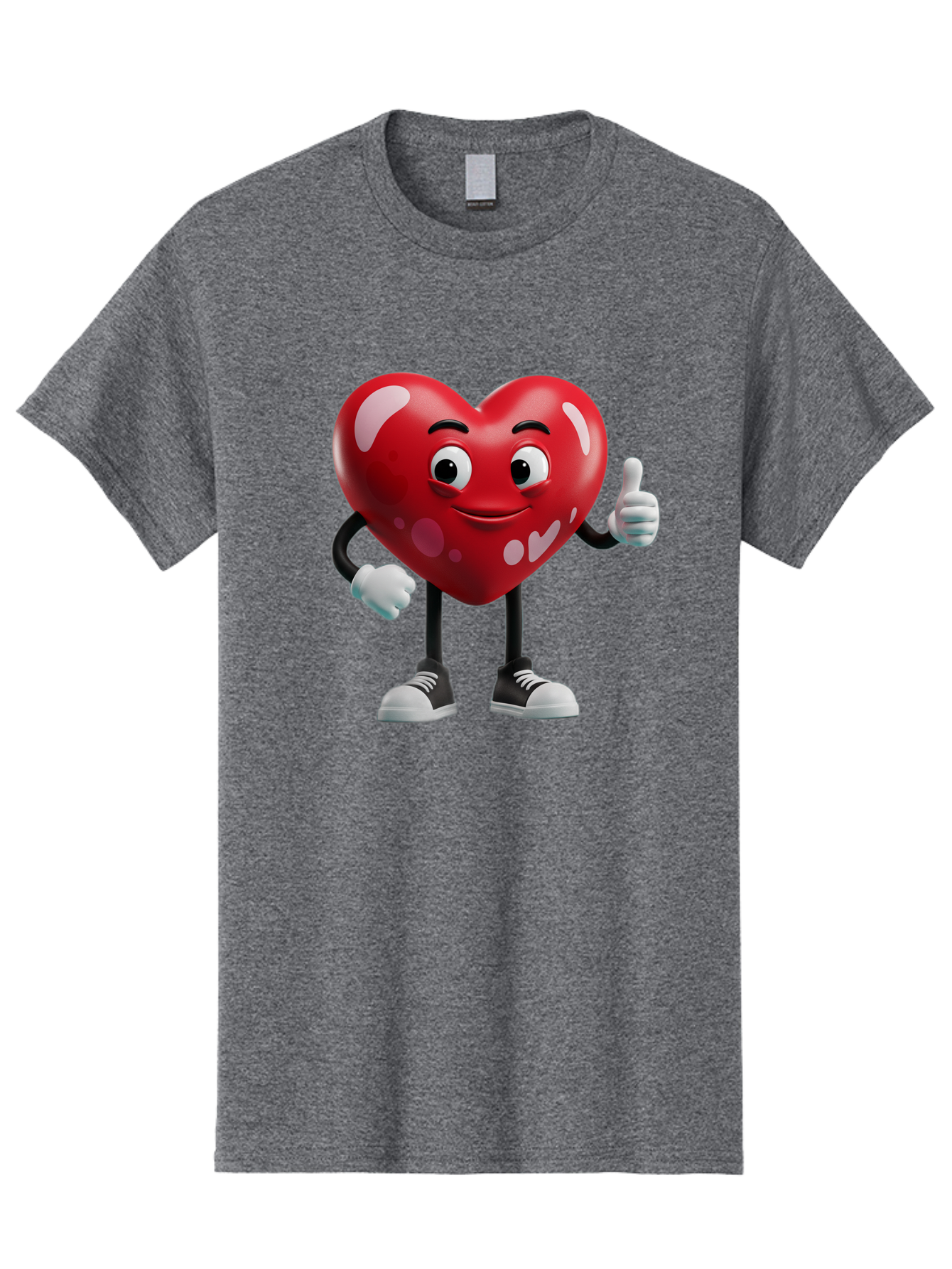 Heart-Character Men'S Graphic Tee, 100% Cotton, Comfortable Casual Summer Wear, Machine Washable, Cartoon Heart, Red Heart, Smiling Face, Thumbs Up, Approval, Positivity, Love, Happiness, Friendship, Gesture Of Approval, Cartoon Character Bae197