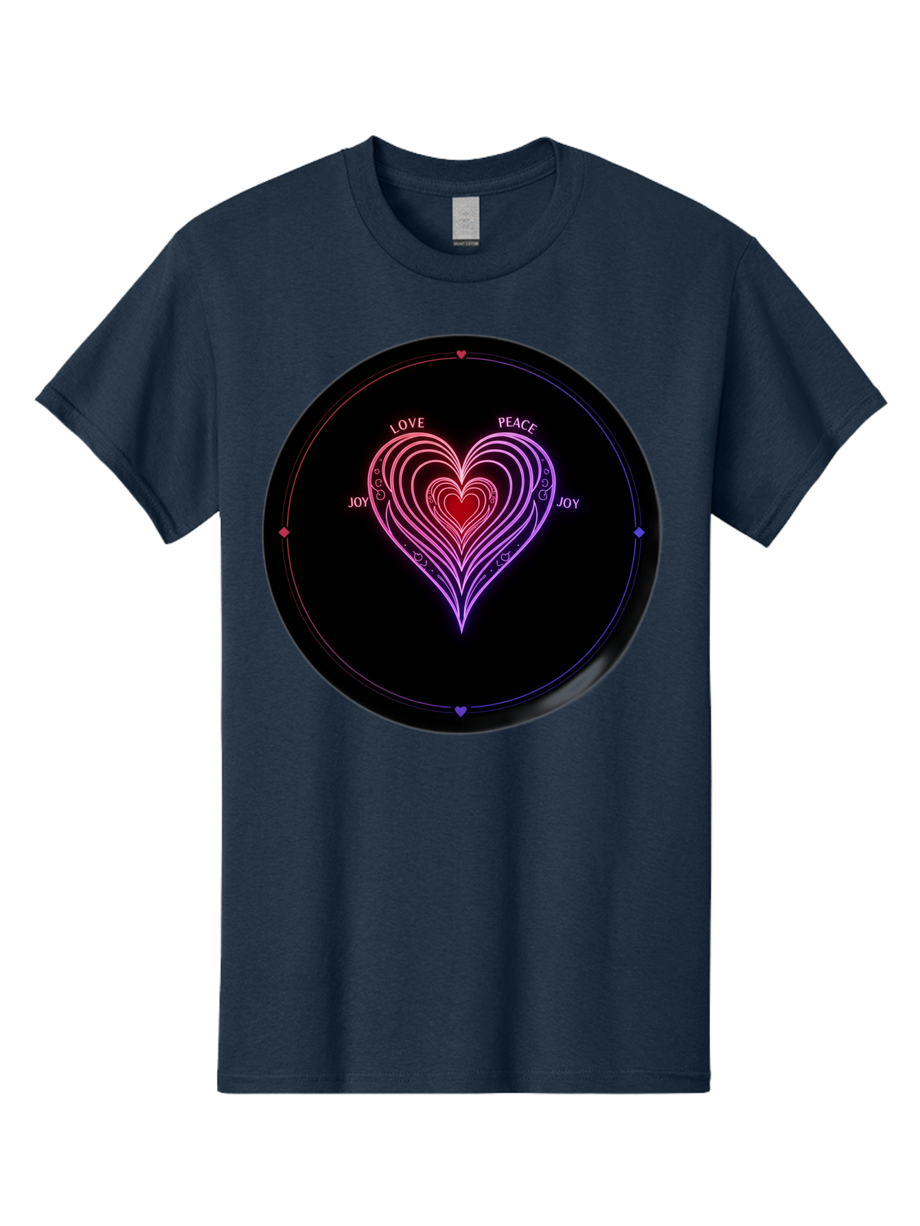 Heart-Of-Love Men'S Graphic Tee, 100% Cotton, Comfortable Casual Summer Wear, Machine Washable, Heart Symbol, Love Peace Joy, Neon Lights, Layered Hearts, Gradient Colors, Circular Design, Emotional Wellness, Positive Vibes, Bae199
