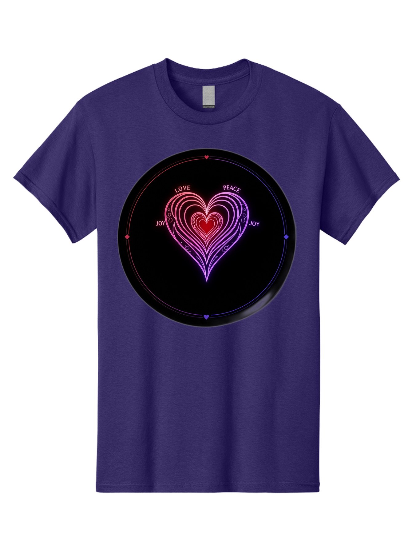 Heart-Of-Love Men'S Graphic Tee, 100% Cotton, Comfortable Casual Summer Wear, Machine Washable, Heart Symbol, Love Peace Joy, Neon Lights, Layered Hearts, Gradient Colors, Circular Design, Emotional Wellness, Positive Vibes, Bae199