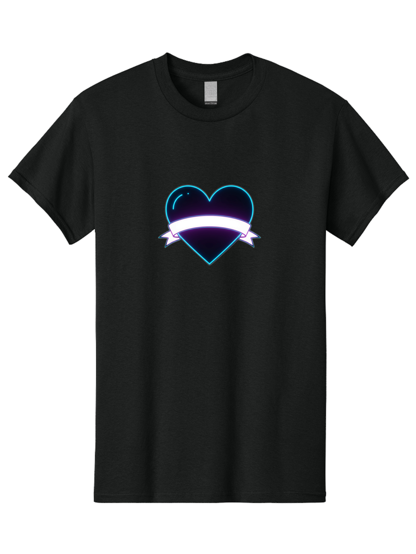 Heart-With-Ribbon Men'S Graphic Tee, 100% Cotton, Comfortable Casual Summer Wear, Machine Washable, Black Heart, White Ribbon, Love Symbol, Heart Icon, Graphic Design Element, Purple Sheen, Shiny Heart, Valentine Symbol Bae201