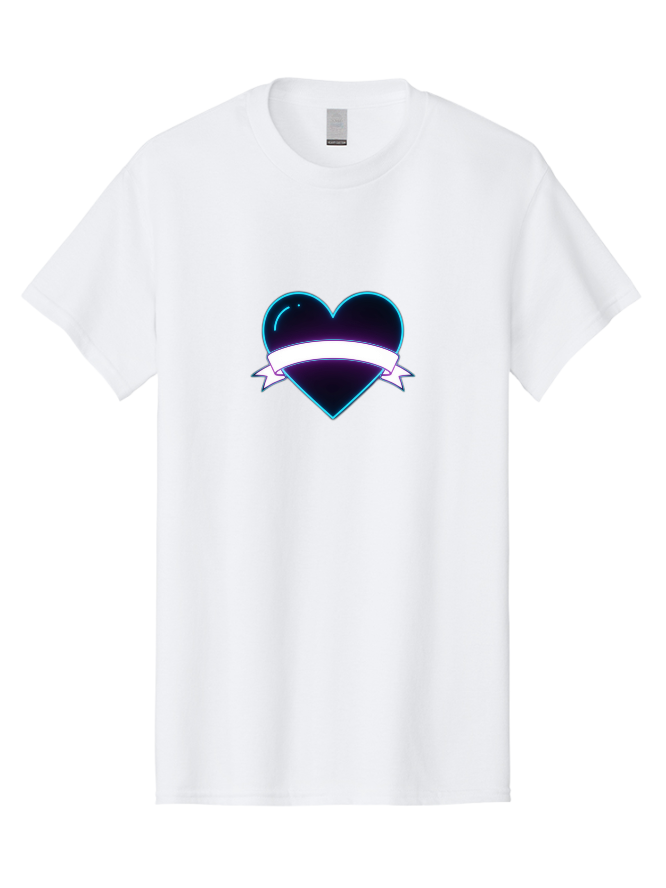 Heart-With-Ribbon Men'S Graphic Tee, 100% Cotton, Comfortable Casual Summer Wear, Machine Washable, Black Heart, White Ribbon, Love Symbol, Heart Icon, Graphic Design Element, Purple Sheen, Shiny Heart, Valentine Symbol Bae201