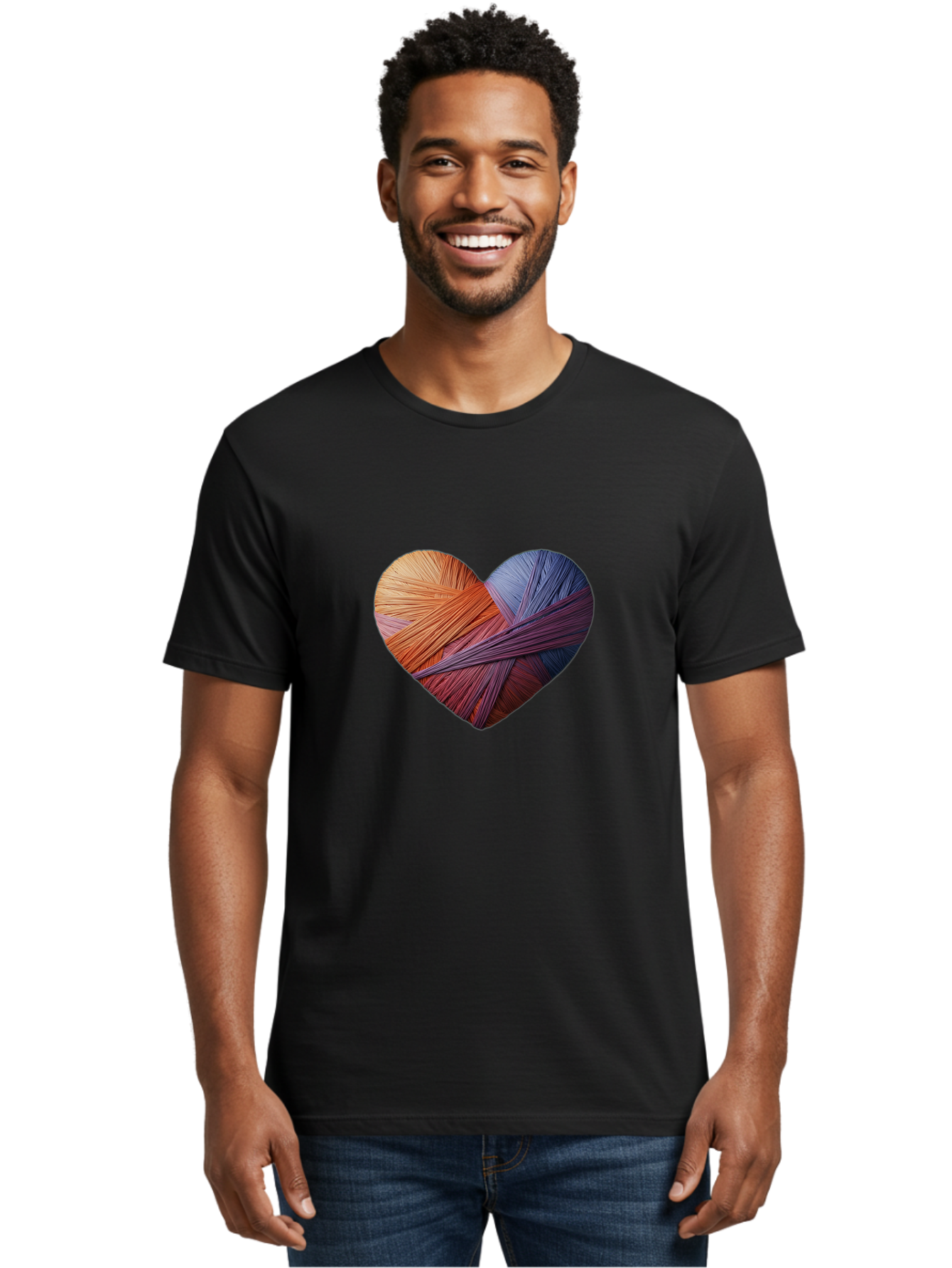 Heart Men'S Graphic Tee, 100% Cotton, Comfortable Casual Summer Wear, Machine Washable, Heart-Shaped Twine, Colorful Threads, Vibrant Colors, Twine Art, Heart Design, Handmade Craft, Creative Expression, Artistic, Yarn, Knitting Bae202