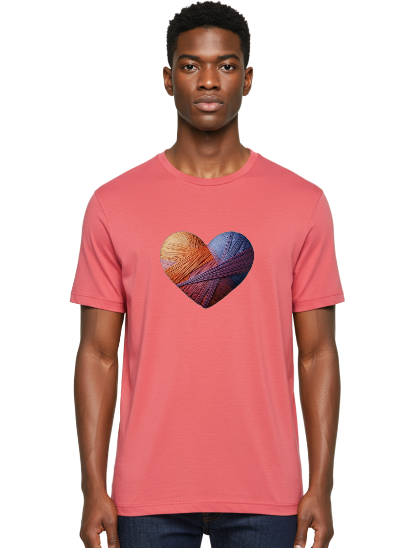 Heart Men'S Graphic Tee, 100% Cotton, Comfortable Casual Summer Wear, Machine Washable, Heart-Shaped Twine, Colorful Threads, Vibrant Colors, Twine Art, Heart Design, Handmade Craft, Creative Expression, Artistic, Yarn, Knitting Bae202