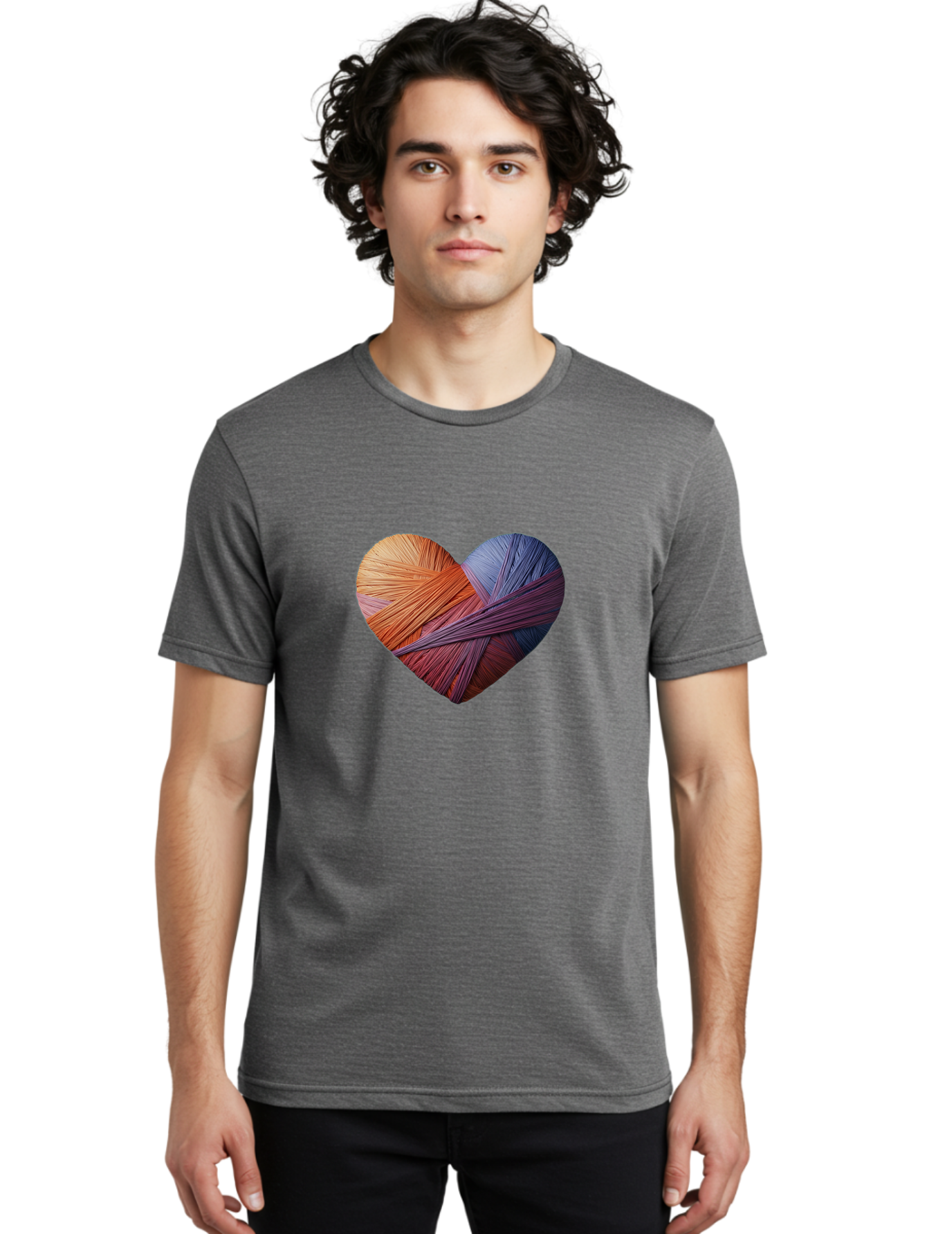 Heart Men'S Graphic Tee, 100% Cotton, Comfortable Casual Summer Wear, Machine Washable, Heart-Shaped Twine, Colorful Threads, Vibrant Colors, Twine Art, Heart Design, Handmade Craft, Creative Expression, Artistic, Yarn, Knitting Bae202