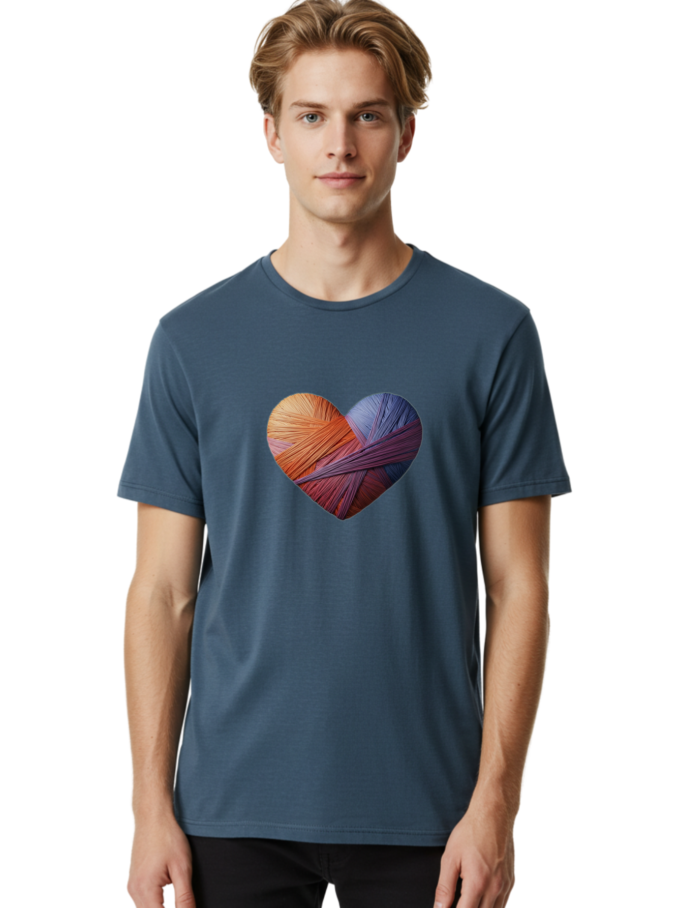 Heart Men'S Graphic Tee, 100% Cotton, Comfortable Casual Summer Wear, Machine Washable, Heart-Shaped Twine, Colorful Threads, Vibrant Colors, Twine Art, Heart Design, Handmade Craft, Creative Expression, Artistic, Yarn, Knitting Bae202