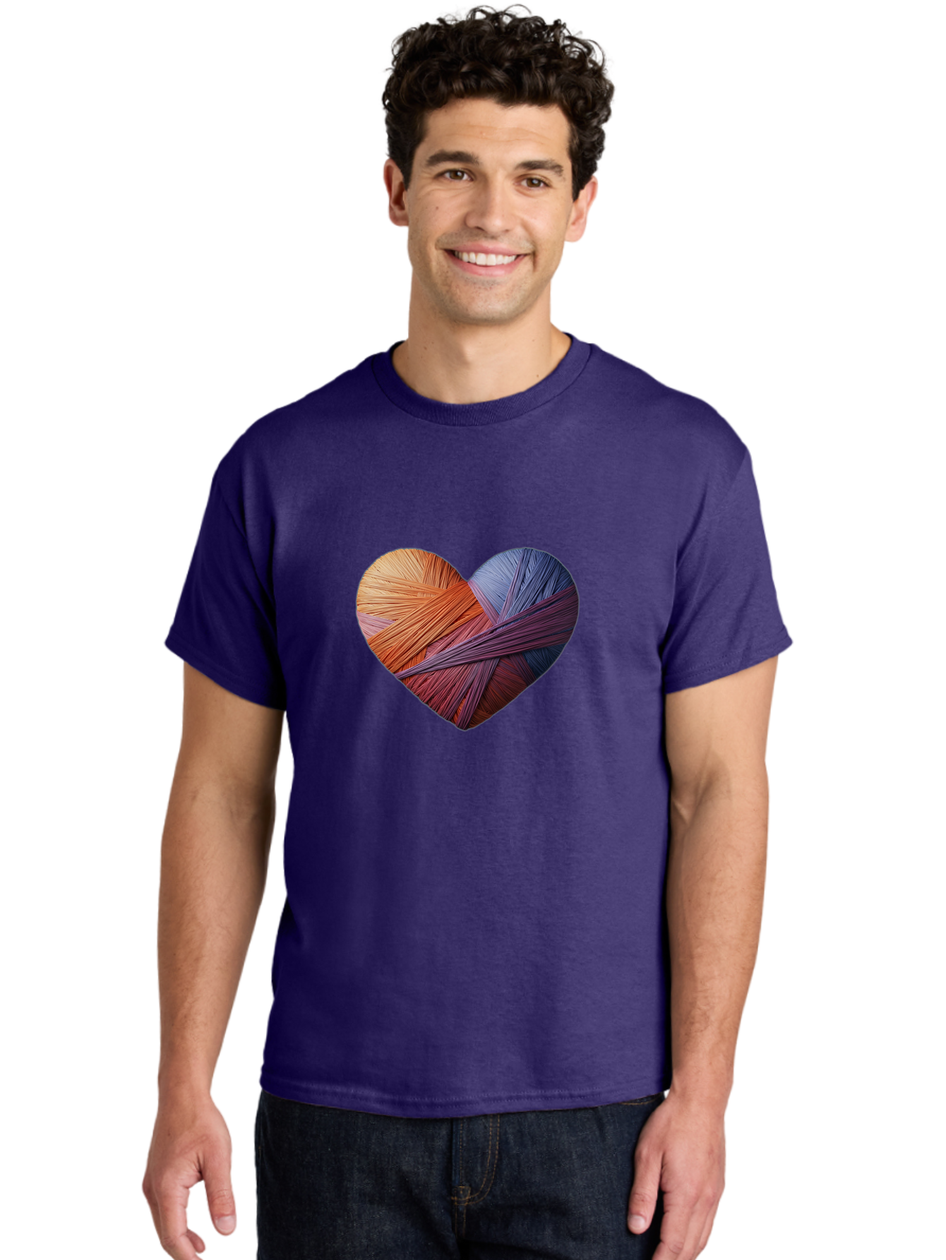 Heart Men'S Graphic Tee, 100% Cotton, Comfortable Casual Summer Wear, Machine Washable, Heart-Shaped Twine, Colorful Threads, Vibrant Colors, Twine Art, Heart Design, Handmade Craft, Creative Expression, Artistic, Yarn, Knitting Bae202