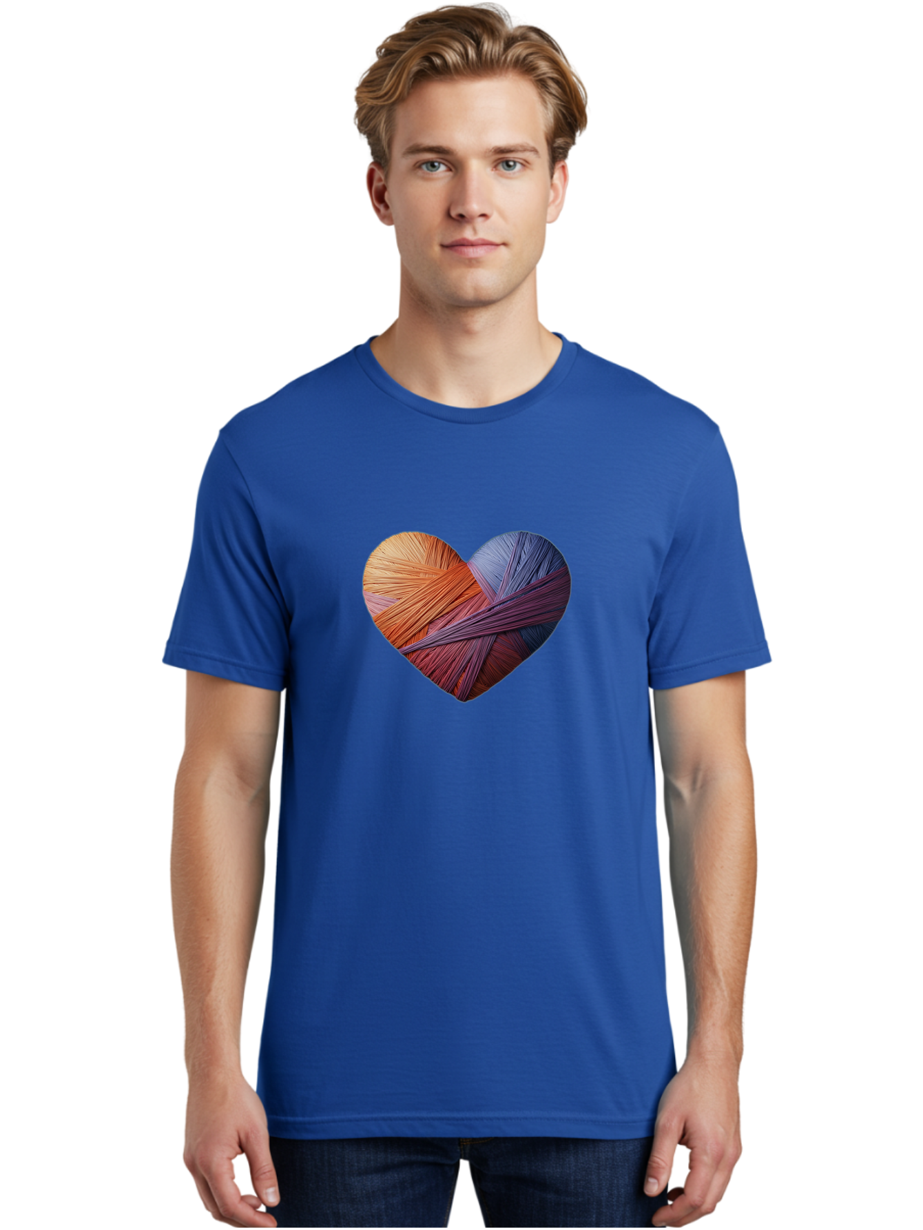 Heart Men'S Graphic Tee, 100% Cotton, Comfortable Casual Summer Wear, Machine Washable, Heart-Shaped Twine, Colorful Threads, Vibrant Colors, Twine Art, Heart Design, Handmade Craft, Creative Expression, Artistic, Yarn, Knitting Bae202