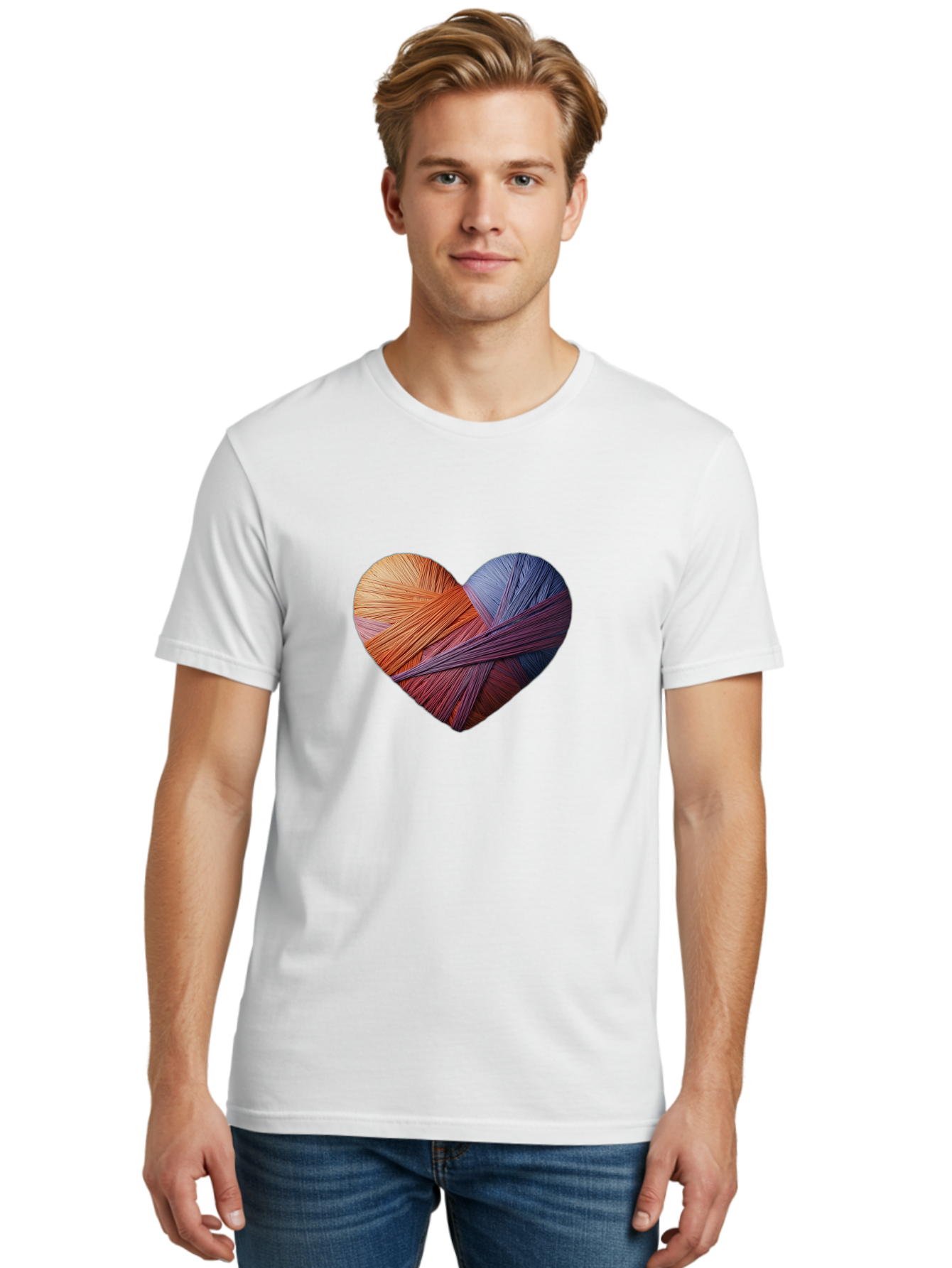 Heart Men'S Graphic Tee, 100% Cotton, Comfortable Casual Summer Wear, Machine Washable, Heart-Shaped Twine, Colorful Threads, Vibrant Colors, Twine Art, Heart Design, Handmade Craft, Creative Expression, Artistic, Yarn, Knitting Bae202