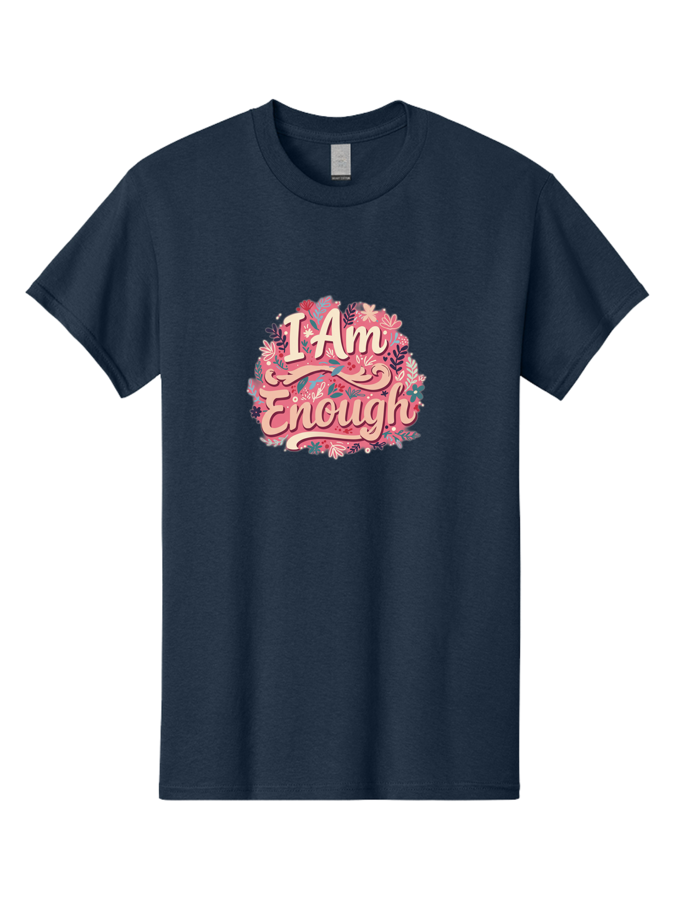 I-Am-Enough-1 Men'S Graphic Tee, 100% Cotton, Comfortable Casual Summer Wear, Machine Washable, Motivational Quote, Affirmation, Floral Design, Feminine Typography, Empowerment, Self-Love, Pink Flowers, Inspirational Art, Positive Thinking, Bae205
