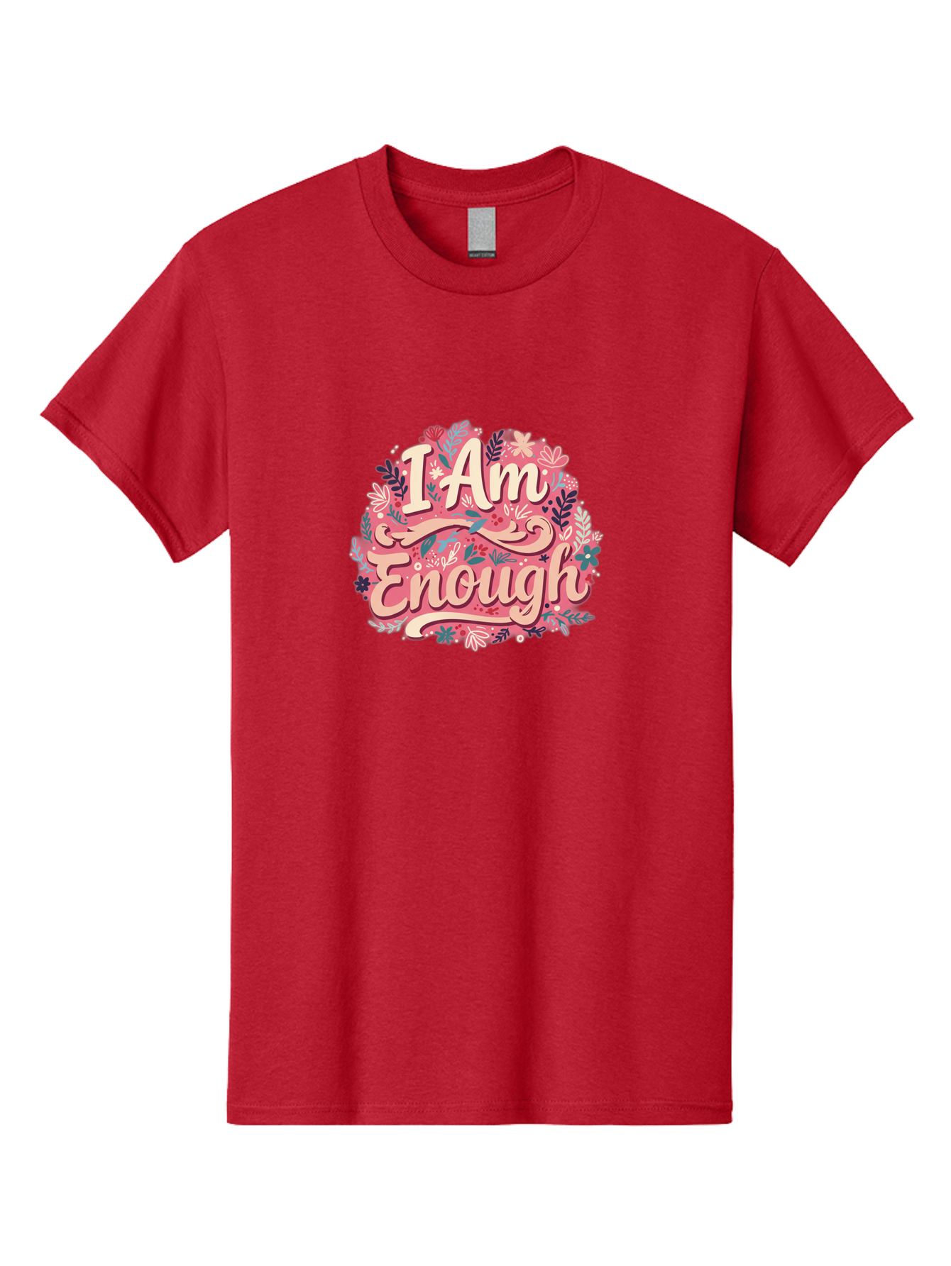 I-Am-Enough-1 Men'S Graphic Tee, 100% Cotton, Comfortable Casual Summer Wear, Machine Washable, Motivational Quote, Affirmation, Floral Design, Feminine Typography, Empowerment, Self-Love, Pink Flowers, Inspirational Art, Positive Thinking, Bae205