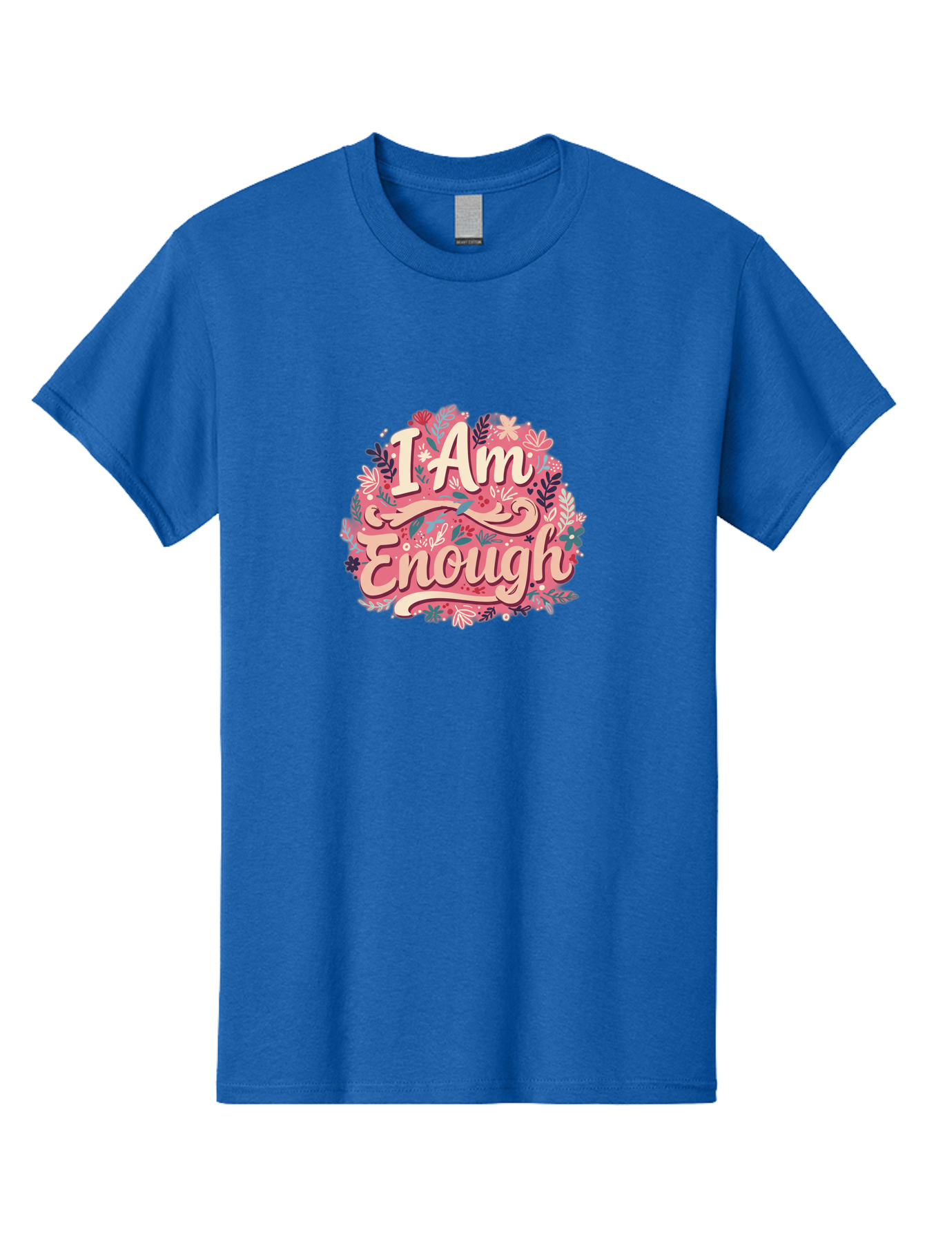 I-Am-Enough-1 Men'S Graphic Tee, 100% Cotton, Comfortable Casual Summer Wear, Machine Washable, Motivational Quote, Affirmation, Floral Design, Feminine Typography, Empowerment, Self-Love, Pink Flowers, Inspirational Art, Positive Thinking, Bae205