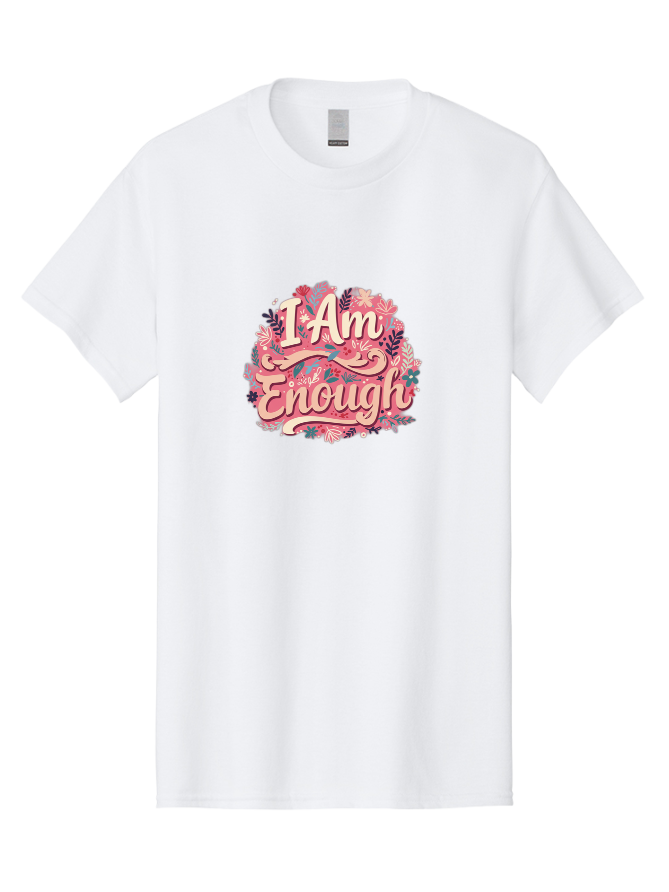 I-Am-Enough-1 Men'S Graphic Tee, 100% Cotton, Comfortable Casual Summer Wear, Machine Washable, Motivational Quote, Affirmation, Floral Design, Feminine Typography, Empowerment, Self-Love, Pink Flowers, Inspirational Art, Positive Thinking, Bae205