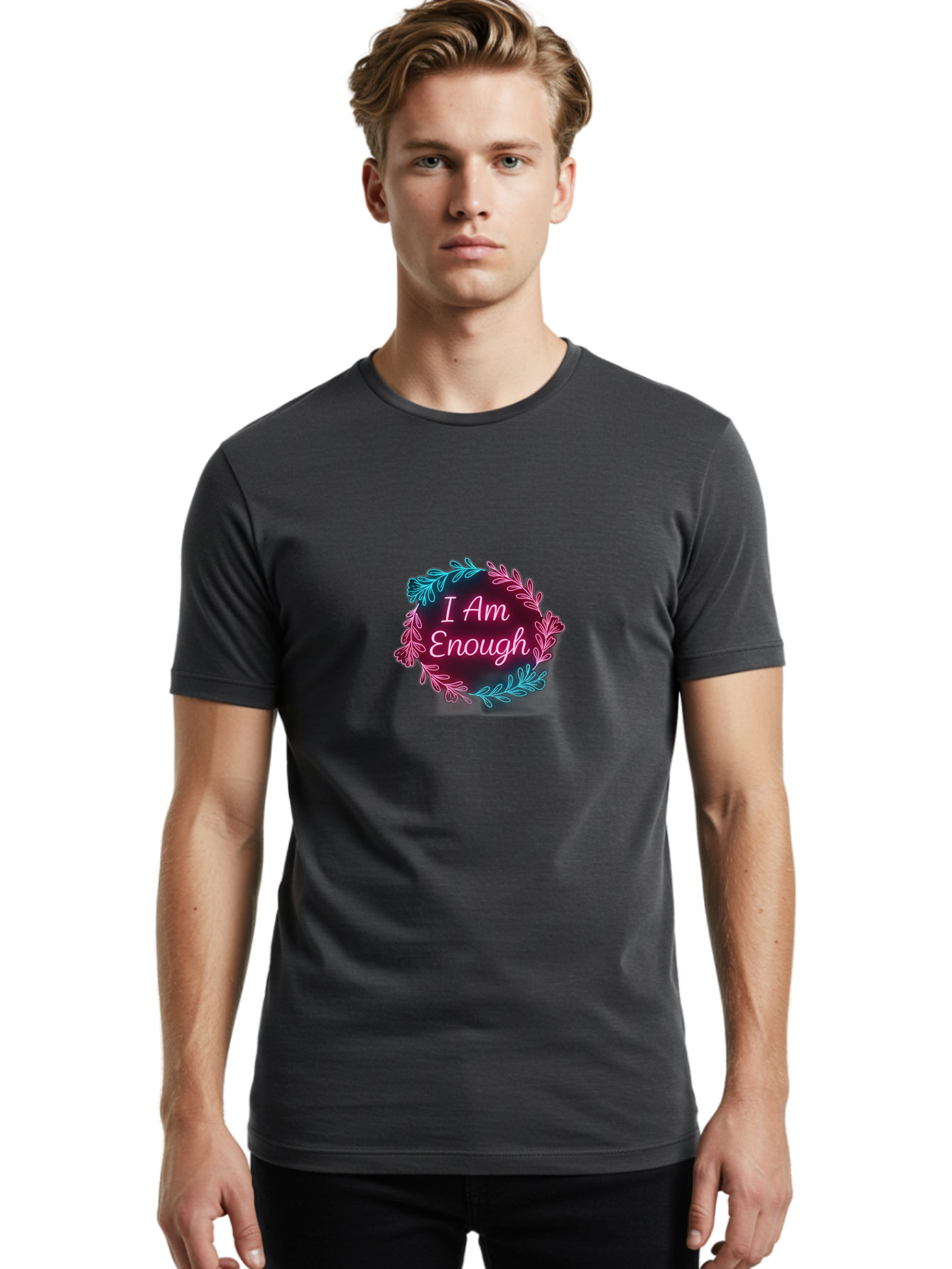 I-Am-Enough-2 Men'S Graphic Tee, 100% Cotton, Comfortable Casual Summer Wear, Machine Washable, Empowerment Message, Motivational Quote, Self Love, Personal Growth, Positive Affirmation, Inspirational Words, Mental Wellness, I Am Enough Bae206