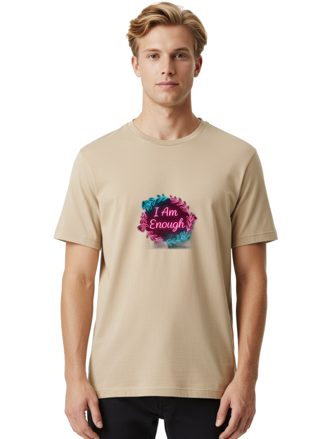 I-Am-Enough-2 Men'S Graphic Tee, 100% Cotton, Comfortable Casual Summer Wear, Machine Washable, Empowerment Message, Motivational Quote, Self Love, Personal Growth, Positive Affirmation, Inspirational Words, Mental Wellness, I Am Enough Bae206