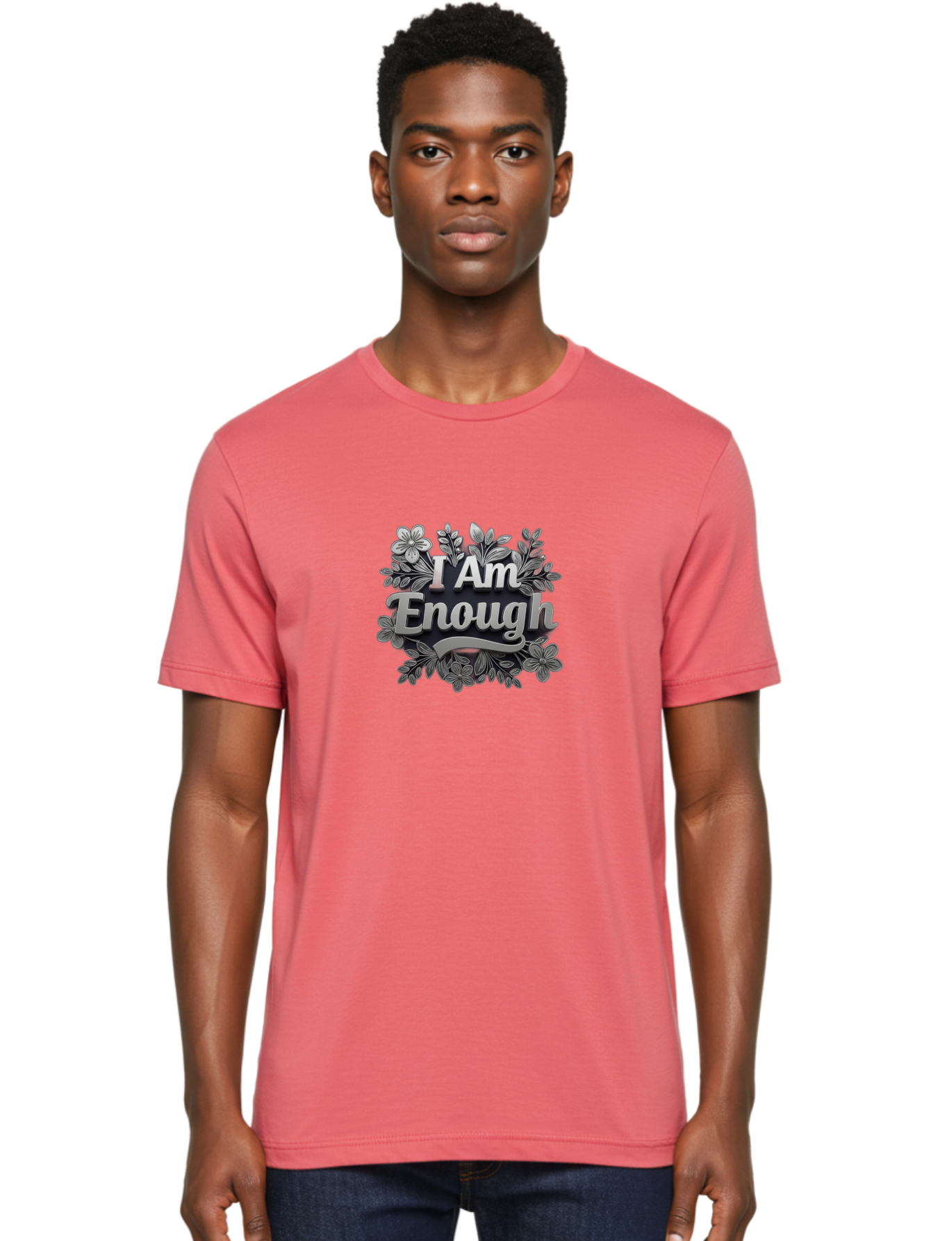 I-Am-Enough-4 Men'S Graphic Tee, 100% Cotton, Comfortable Casual Summer Wear, Machine Washable, Empowerment Quote, Floral Wreath, Inspirational Message, Self-Love Affirmation, Motivational Phrase, Confidence Booster, Positive Words Bae208