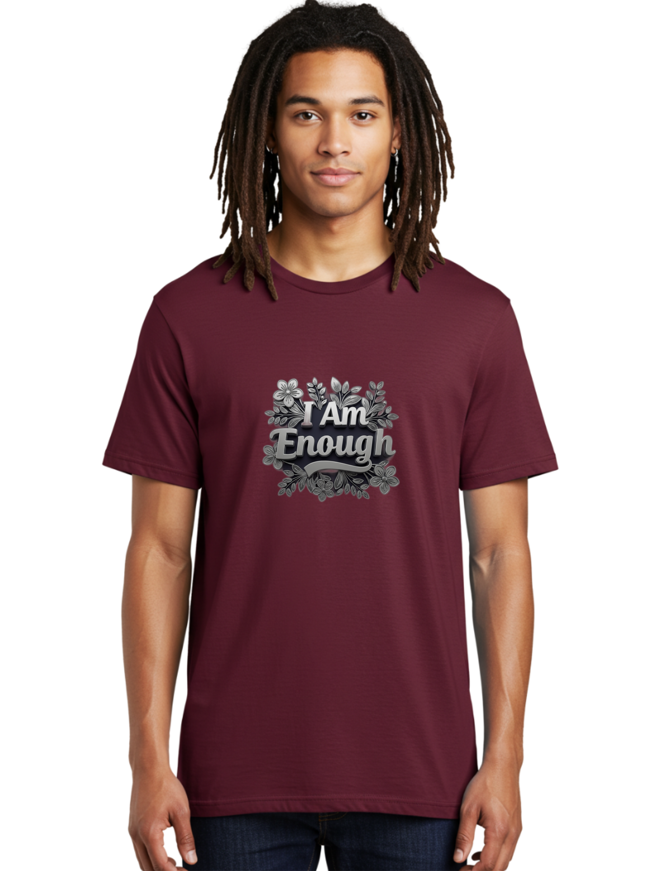 I-Am-Enough-4 Men'S Graphic Tee, 100% Cotton, Comfortable Casual Summer Wear, Machine Washable, Empowerment Quote, Floral Wreath, Inspirational Message, Self-Love Affirmation, Motivational Phrase, Confidence Booster, Positive Words Bae208