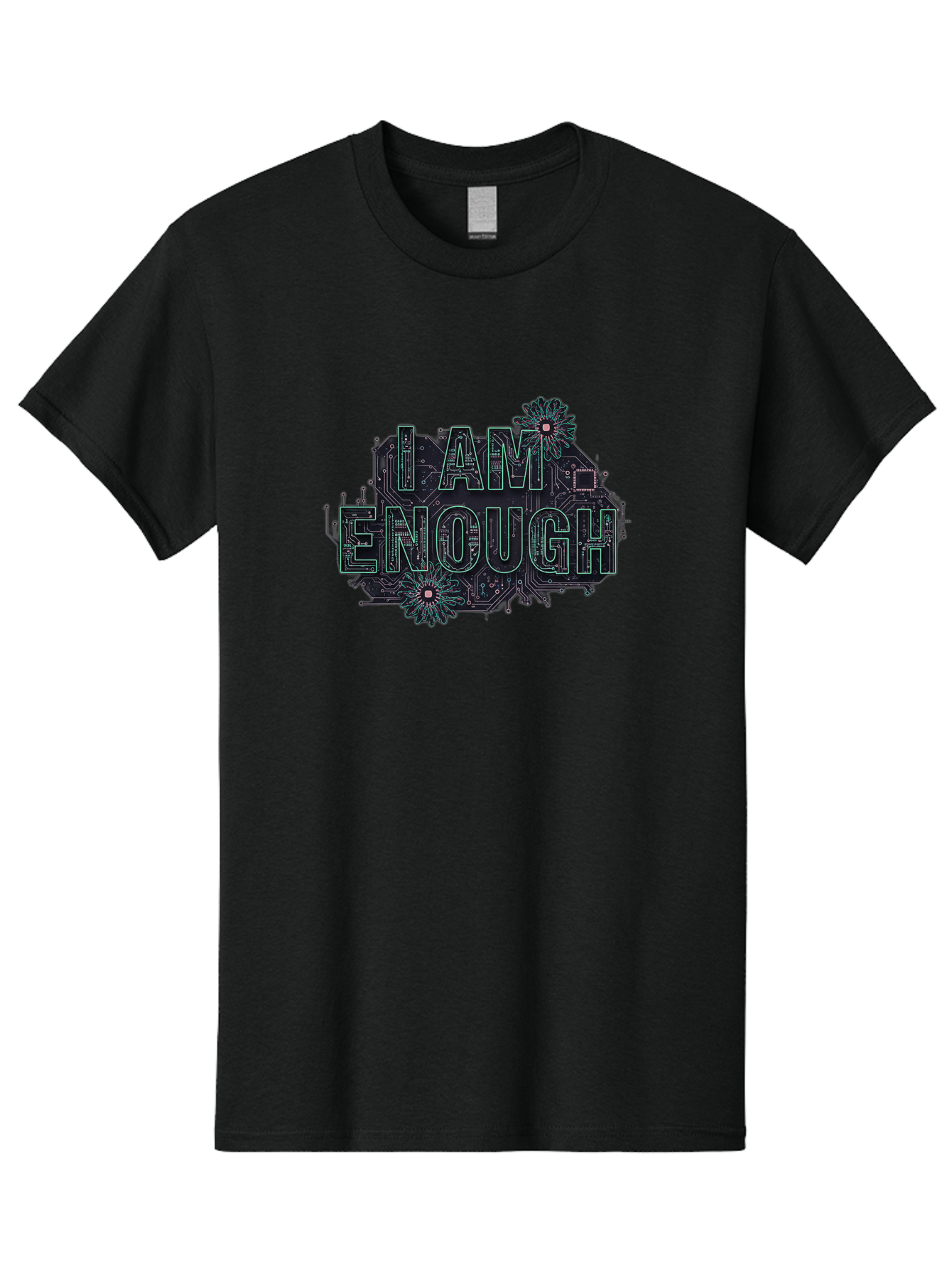 I-Am-Enough-5 Men'S Graphic Tee, 100% Cotton, Comfortable Casual Summer Wear, Machine Washable, Circuit Board Design, Self-Empowerment Message, Motivational Quote, Positive Affirmation, Floral Elements, Tech-Meets-Nature, Confidence Booster Bae209