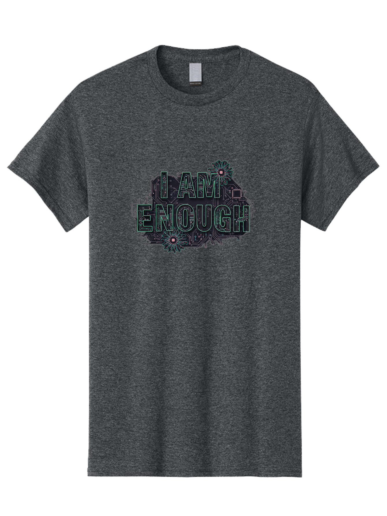 I-Am-Enough-5 Men'S Graphic Tee, 100% Cotton, Comfortable Casual Summer Wear, Machine Washable, Circuit Board Design, Self-Empowerment Message, Motivational Quote, Positive Affirmation, Floral Elements, Tech-Meets-Nature, Confidence Booster Bae209
