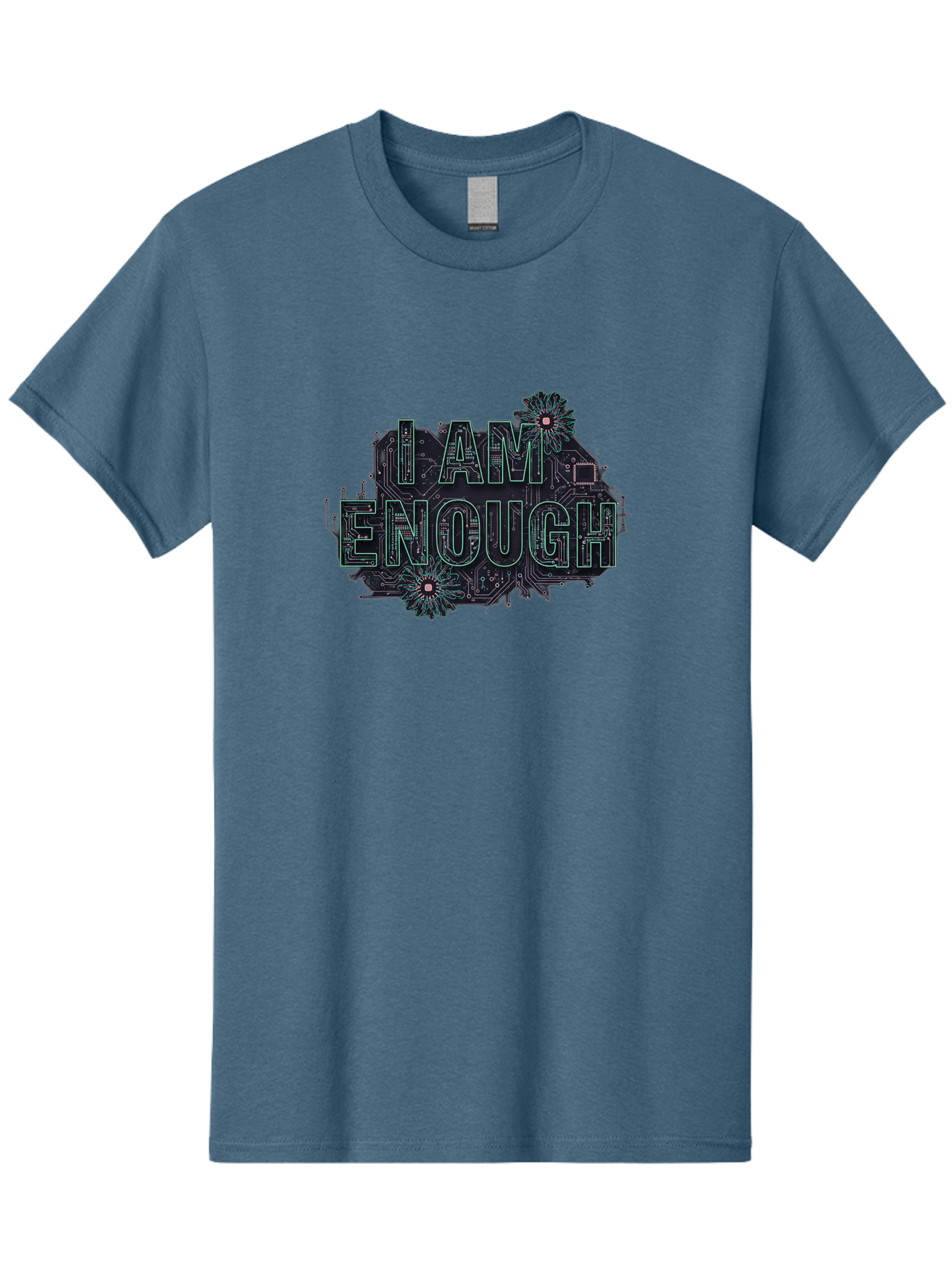 I-Am-Enough-5 Men'S Graphic Tee, 100% Cotton, Comfortable Casual Summer Wear, Machine Washable, Circuit Board Design, Self-Empowerment Message, Motivational Quote, Positive Affirmation, Floral Elements, Tech-Meets-Nature, Confidence Booster Bae209