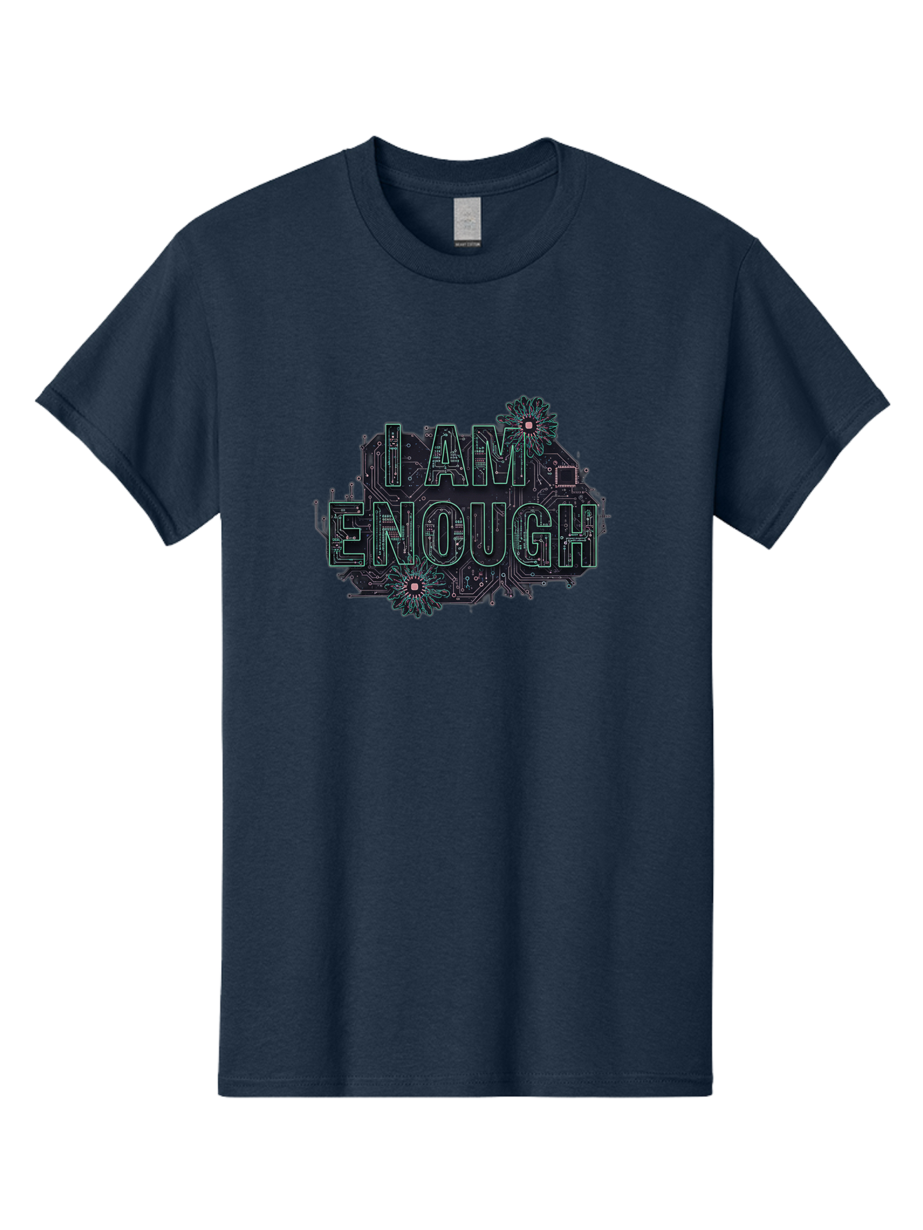 I-Am-Enough-5 Men'S Graphic Tee, 100% Cotton, Comfortable Casual Summer Wear, Machine Washable, Circuit Board Design, Self-Empowerment Message, Motivational Quote, Positive Affirmation, Floral Elements, Tech-Meets-Nature, Confidence Booster Bae209