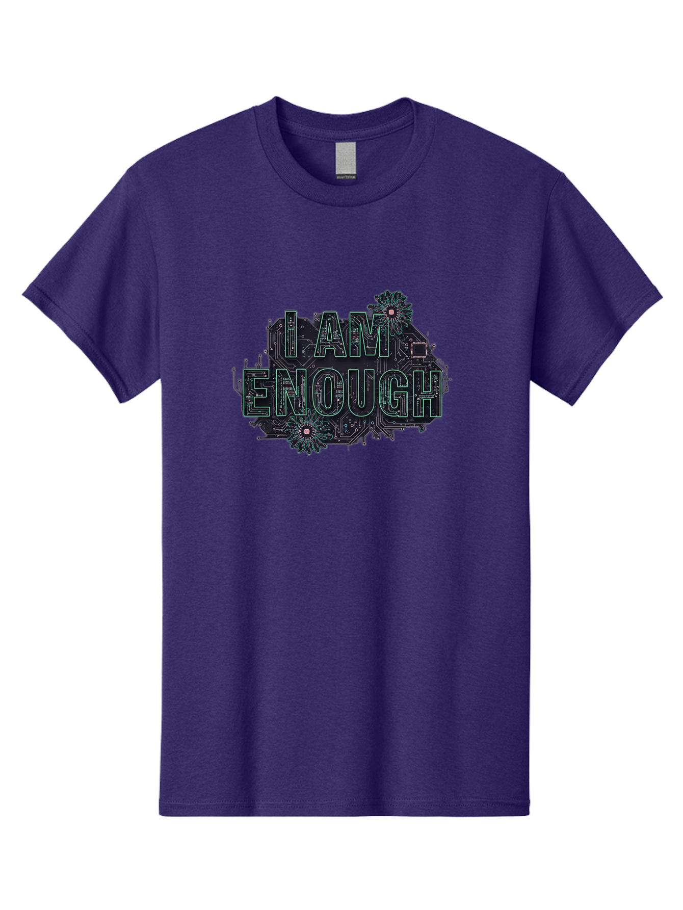 I-Am-Enough-5 Men'S Graphic Tee, 100% Cotton, Comfortable Casual Summer Wear, Machine Washable, Circuit Board Design, Self-Empowerment Message, Motivational Quote, Positive Affirmation, Floral Elements, Tech-Meets-Nature, Confidence Booster Bae209