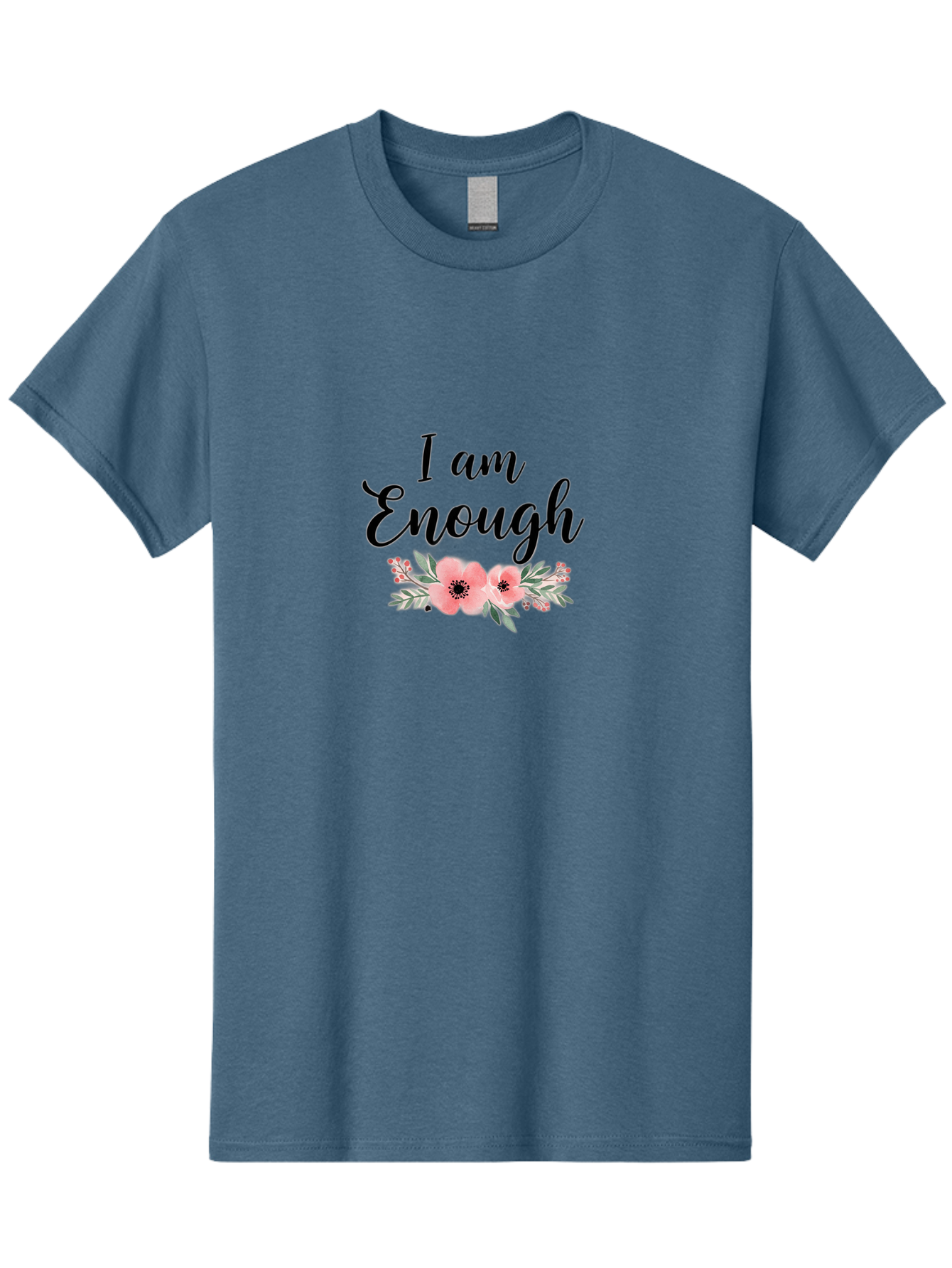 I-Am-Enough Men'S Graphic Tee, 100% Cotton, Comfortable Casual Summer Wear, Machine Washable, Positive Affirmation, Floral Design, Pink Flowers, Motivational Quote, Self Love, Empowerment, Black Lettering, Inspirational Message, Lovely Flowers Bae211