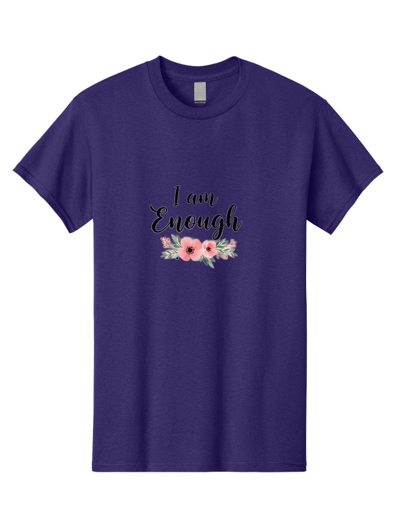 I-Am-Enough Men'S Graphic Tee, 100% Cotton, Comfortable Casual Summer Wear, Machine Washable, Positive Affirmation, Floral Design, Pink Flowers, Motivational Quote, Self Love, Empowerment, Black Lettering, Inspirational Message, Lovely Flowers Bae211