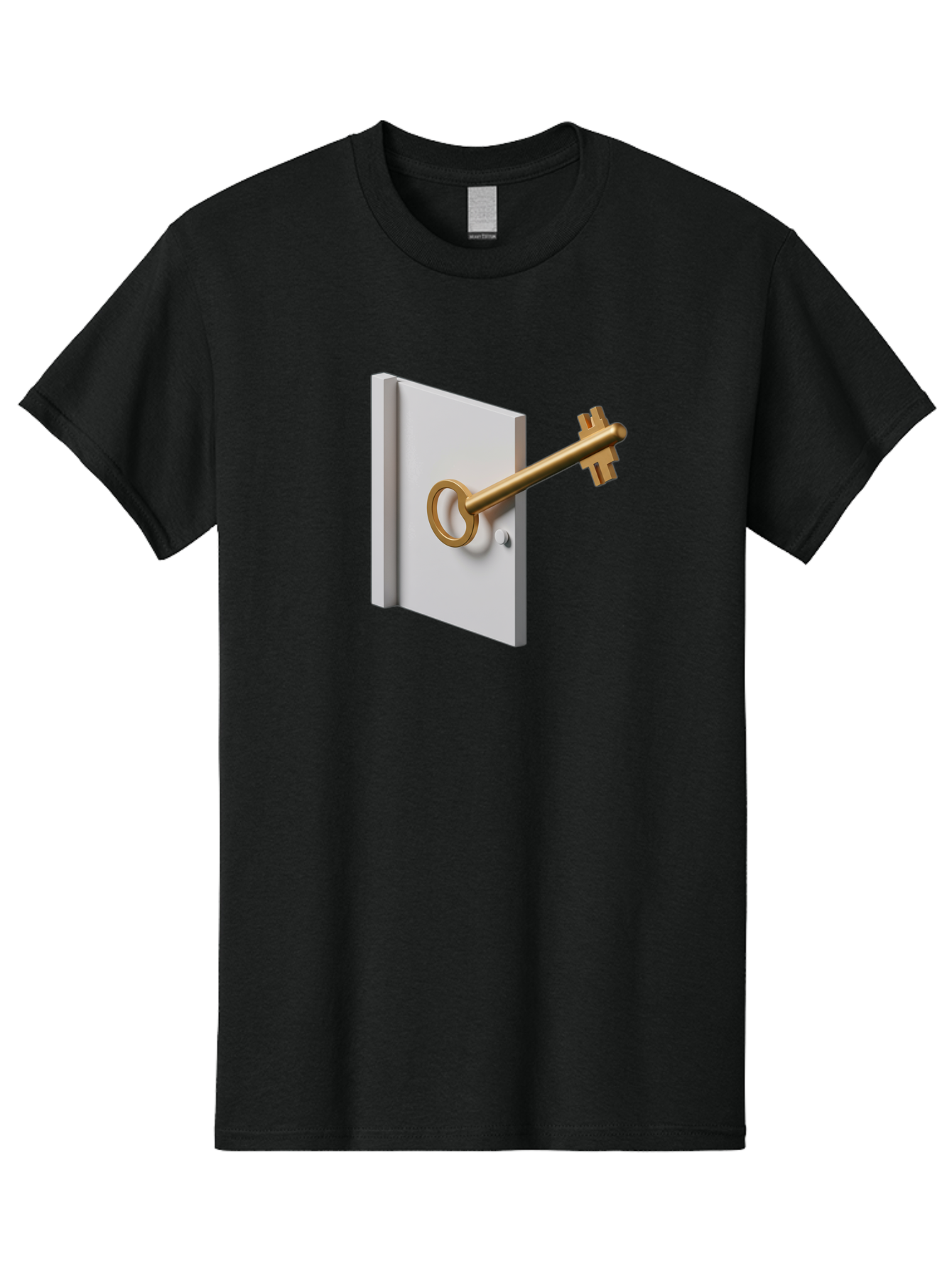 Key-In-Book Men'S Graphic Tee, 100% Cotton, Comfortable Casual Summer Wear, Machine Washable, Key In Door, Access Control, Security Solution, Locking Mechanism, Door Handle, 3D Rendering, Golden Key, White Door Bae213