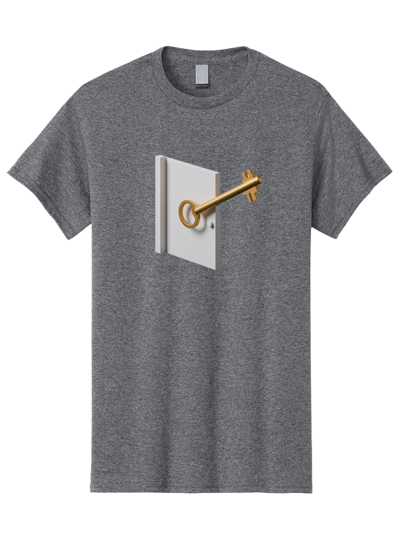 Key-In-Book Men'S Graphic Tee, 100% Cotton, Comfortable Casual Summer Wear, Machine Washable, Key In Door, Access Control, Security Solution, Locking Mechanism, Door Handle, 3D Rendering, Golden Key, White Door Bae213