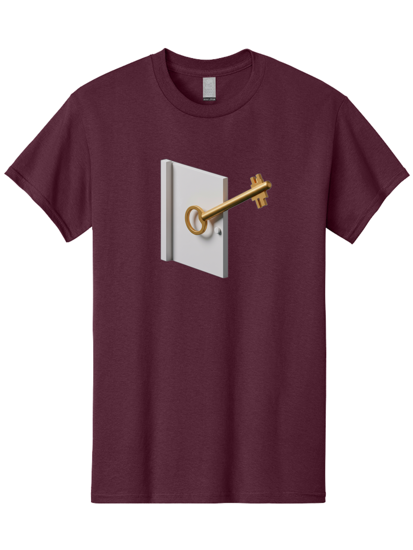 Key-In-Book Men'S Graphic Tee, 100% Cotton, Comfortable Casual Summer Wear, Machine Washable, Key In Door, Access Control, Security Solution, Locking Mechanism, Door Handle, 3D Rendering, Golden Key, White Door Bae213