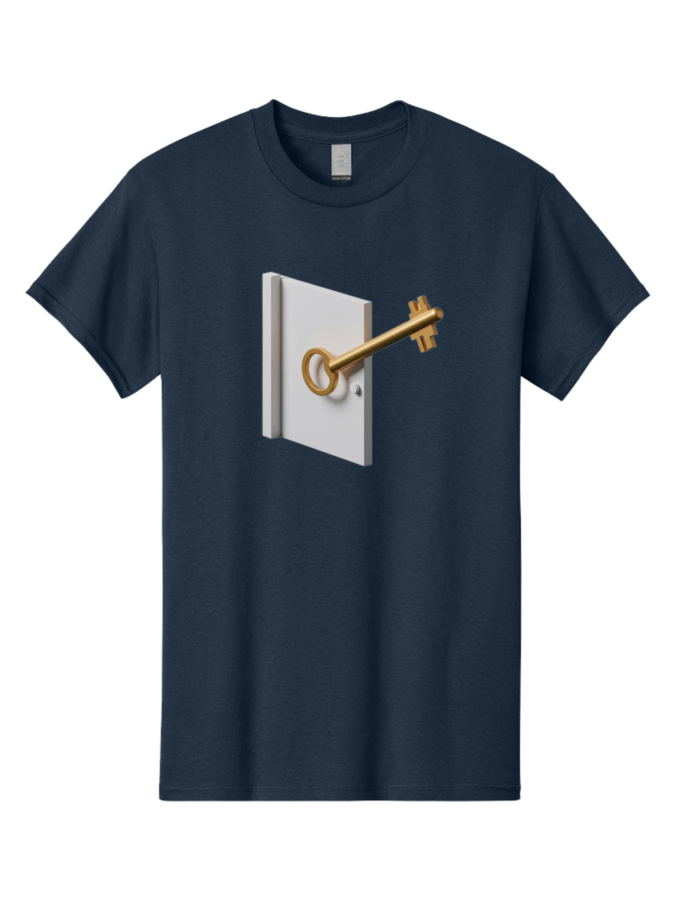 Key-In-Book Men'S Graphic Tee, 100% Cotton, Comfortable Casual Summer Wear, Machine Washable, Key In Door, Access Control, Security Solution, Locking Mechanism, Door Handle, 3D Rendering, Golden Key, White Door Bae213