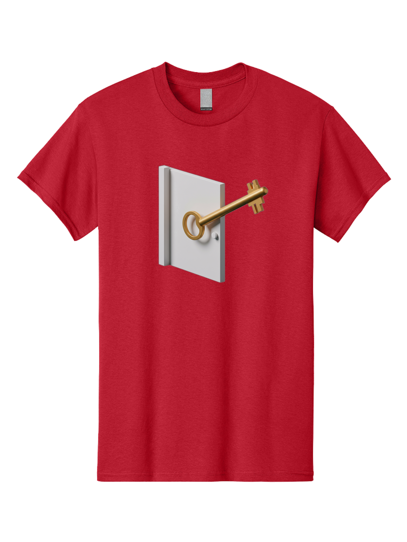 Key-In-Book Men'S Graphic Tee, 100% Cotton, Comfortable Casual Summer Wear, Machine Washable, Key In Door, Access Control, Security Solution, Locking Mechanism, Door Handle, 3D Rendering, Golden Key, White Door Bae213