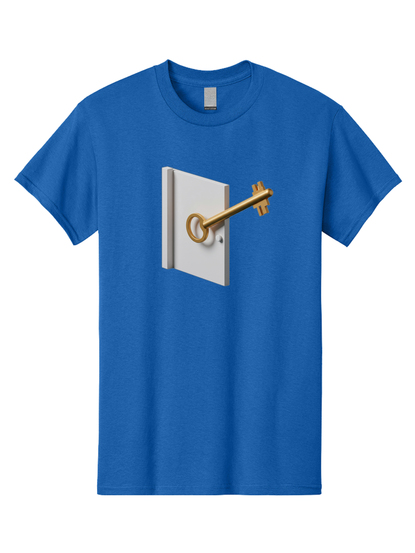Key-In-Book Men'S Graphic Tee, 100% Cotton, Comfortable Casual Summer Wear, Machine Washable, Key In Door, Access Control, Security Solution, Locking Mechanism, Door Handle, 3D Rendering, Golden Key, White Door Bae213
