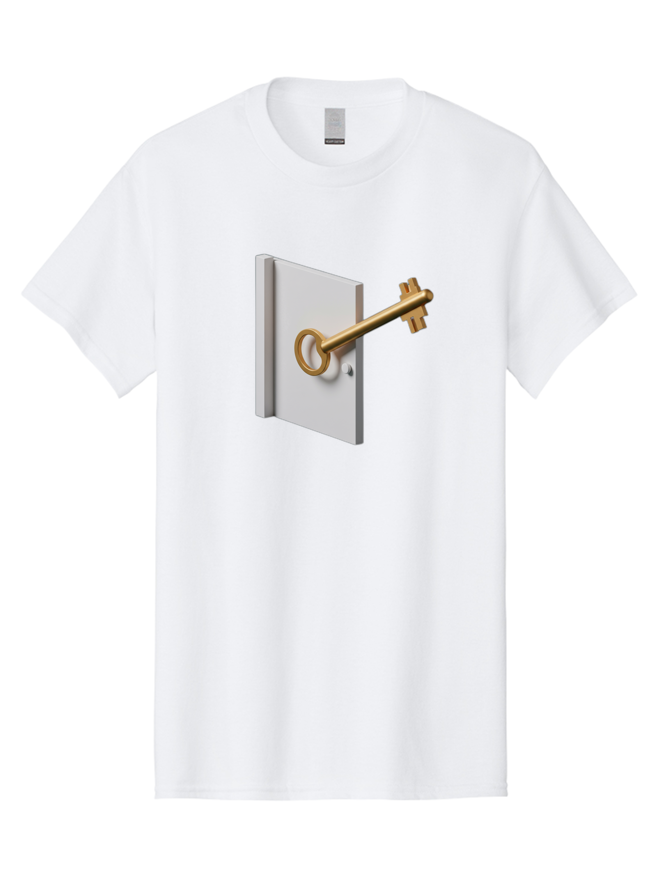 Key-In-Book Men'S Graphic Tee, 100% Cotton, Comfortable Casual Summer Wear, Machine Washable, Key In Door, Access Control, Security Solution, Locking Mechanism, Door Handle, 3D Rendering, Golden Key, White Door Bae213