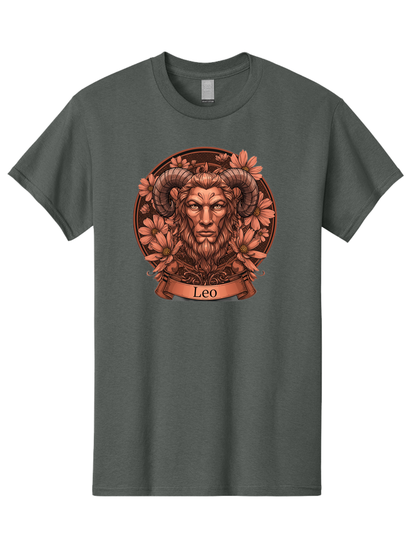 Leo-Zodiac Men'S Graphic Tee, 100% Cotton, Comfortable Casual Summer Wear, Machine Washable, Zodiac Sign, Astrological Symbol, Leo Horoscope, Mythical Creature, Floral Design, Ornate Illustration, Symbolic Representation, Mystical Art, Bae215