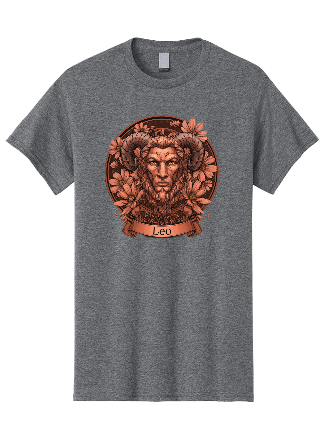 Leo-Zodiac Men'S Graphic Tee, 100% Cotton, Comfortable Casual Summer Wear, Machine Washable, Zodiac Sign, Astrological Symbol, Leo Horoscope, Mythical Creature, Floral Design, Ornate Illustration, Symbolic Representation, Mystical Art, Bae215
