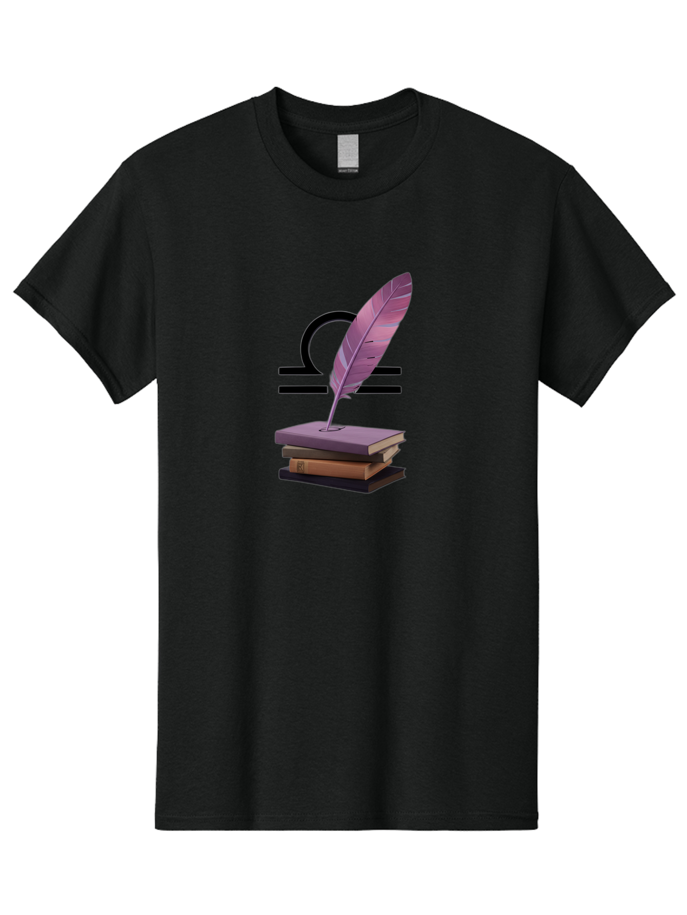 Libra-Quill Men'S Graphic Tee, 100% Cotton, Comfortable Casual Summer Wear, Machine Washable, Quill Pen On Notebook, Libra Symbol, Astrology, Writing, Journaling, Creativity, Self-Expression, Zodiac Sign, Purple Quill, Stacked Books Bae216