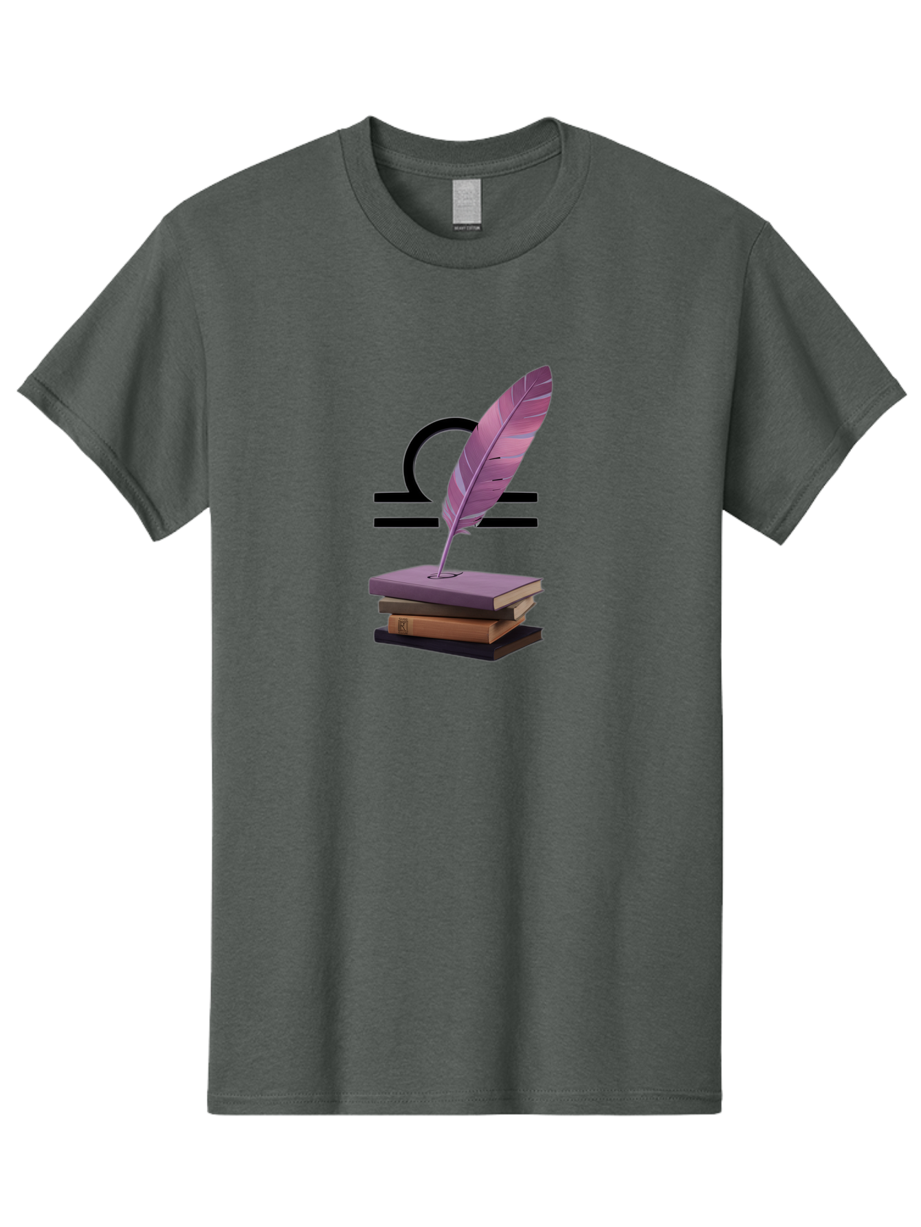 Libra-Quill Men'S Graphic Tee, 100% Cotton, Comfortable Casual Summer Wear, Machine Washable, Quill Pen On Notebook, Libra Symbol, Astrology, Writing, Journaling, Creativity, Self-Expression, Zodiac Sign, Purple Quill, Stacked Books Bae216