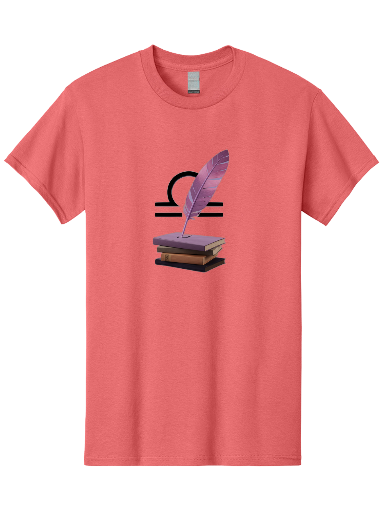 Libra-Quill Men'S Graphic Tee, 100% Cotton, Comfortable Casual Summer Wear, Machine Washable, Quill Pen On Notebook, Libra Symbol, Astrology, Writing, Journaling, Creativity, Self-Expression, Zodiac Sign, Purple Quill, Stacked Books Bae216
