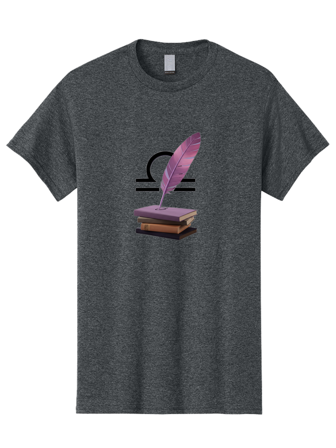 Libra-Quill Men'S Graphic Tee, 100% Cotton, Comfortable Casual Summer Wear, Machine Washable, Quill Pen On Notebook, Libra Symbol, Astrology, Writing, Journaling, Creativity, Self-Expression, Zodiac Sign, Purple Quill, Stacked Books Bae216