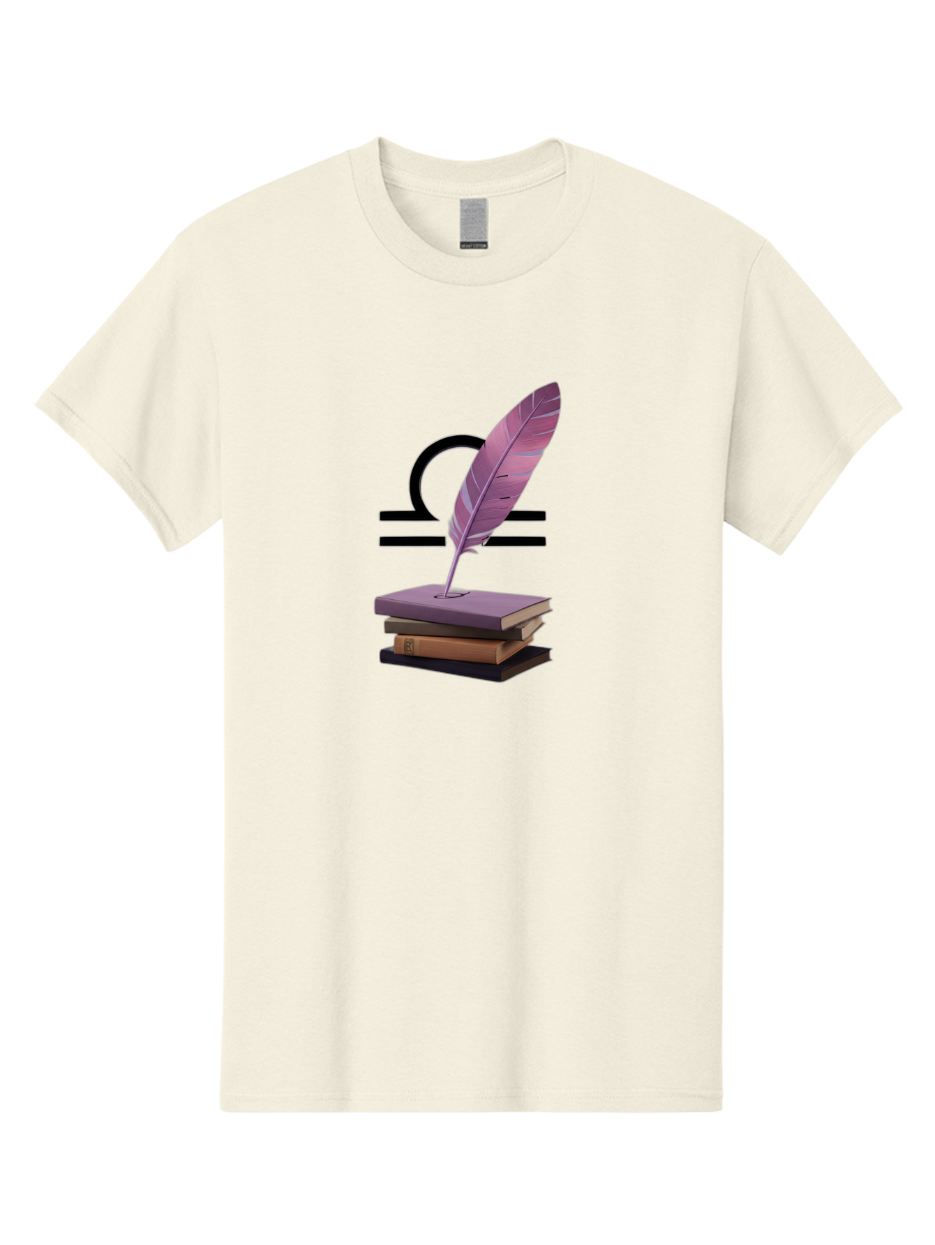 Libra-Quill Men'S Graphic Tee, 100% Cotton, Comfortable Casual Summer Wear, Machine Washable, Quill Pen On Notebook, Libra Symbol, Astrology, Writing, Journaling, Creativity, Self-Expression, Zodiac Sign, Purple Quill, Stacked Books Bae216