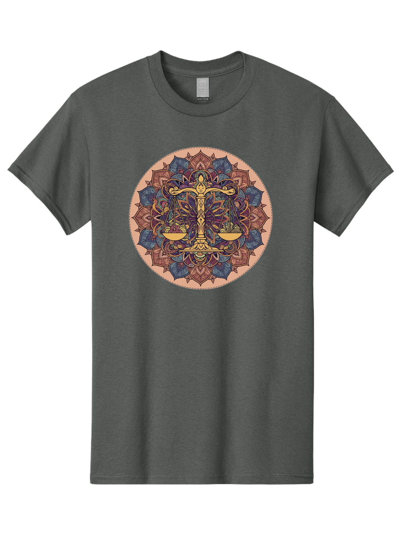 Libra-Scales-Mandala Men'S Graphic Tee, 100% Cotton, Comfortable Casual Summer Wear, Machine Washable, Libra Scales, Intricate Mandala Design, Floral Patterns, Balance And Harmony, Astrology Symbol, Zodiac Sign, Decorative Art, Mystical Vibes, Bae217