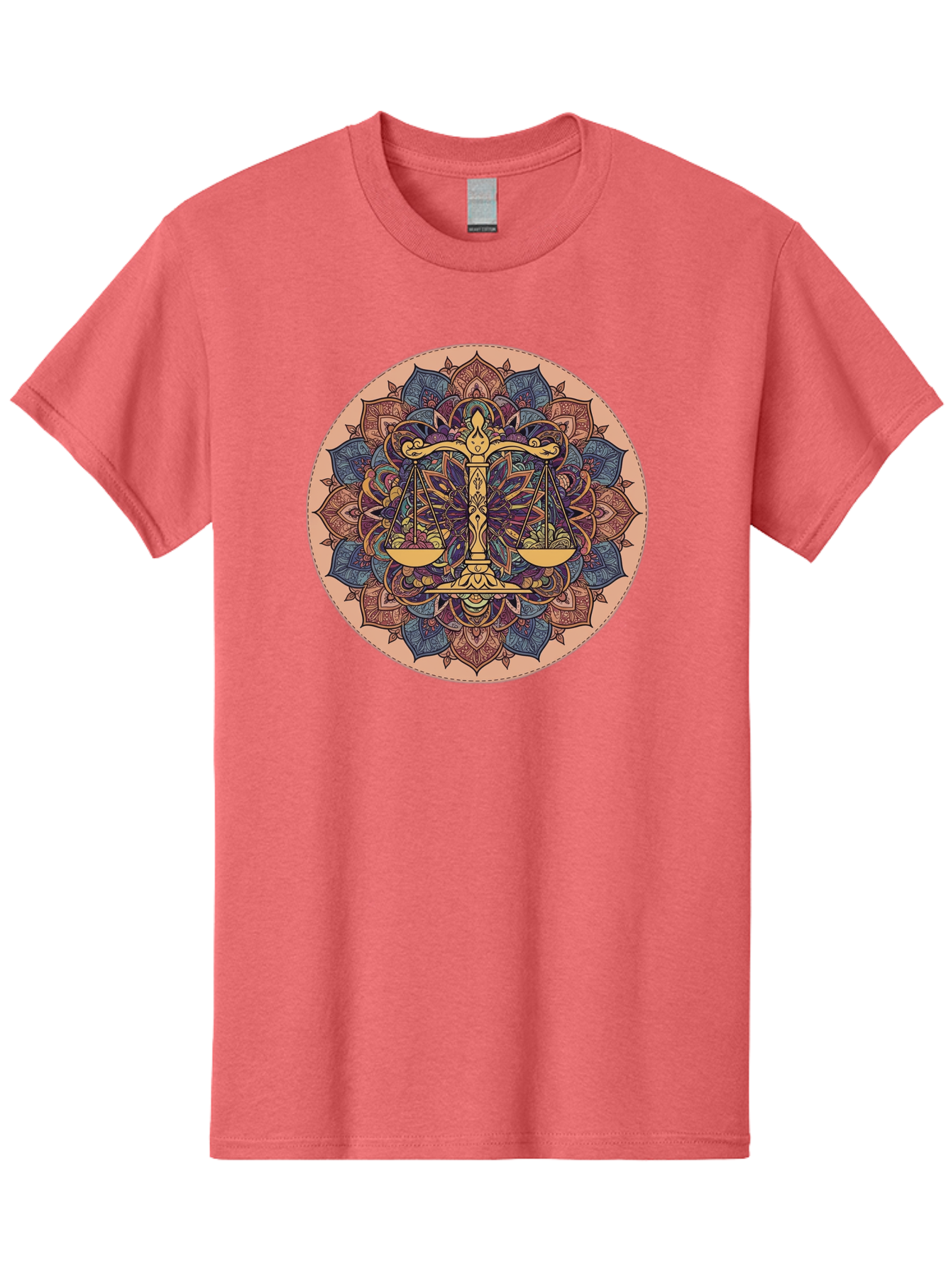 Libra-Scales-Mandala Men'S Graphic Tee, 100% Cotton, Comfortable Casual Summer Wear, Machine Washable, Libra Scales, Intricate Mandala Design, Floral Patterns, Balance And Harmony, Astrology Symbol, Zodiac Sign, Decorative Art, Mystical Vibes, Bae217